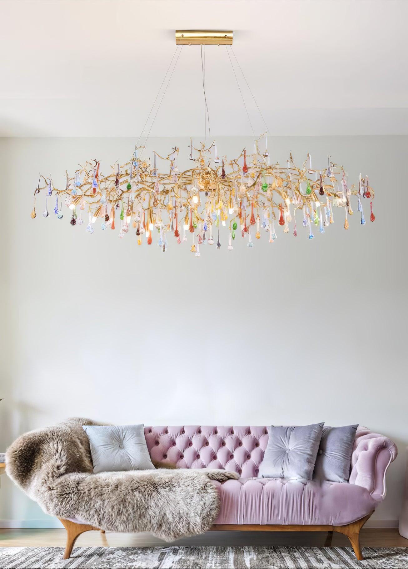 Colorful Raindrop Brass Branch Chandelier-Neutral Decor