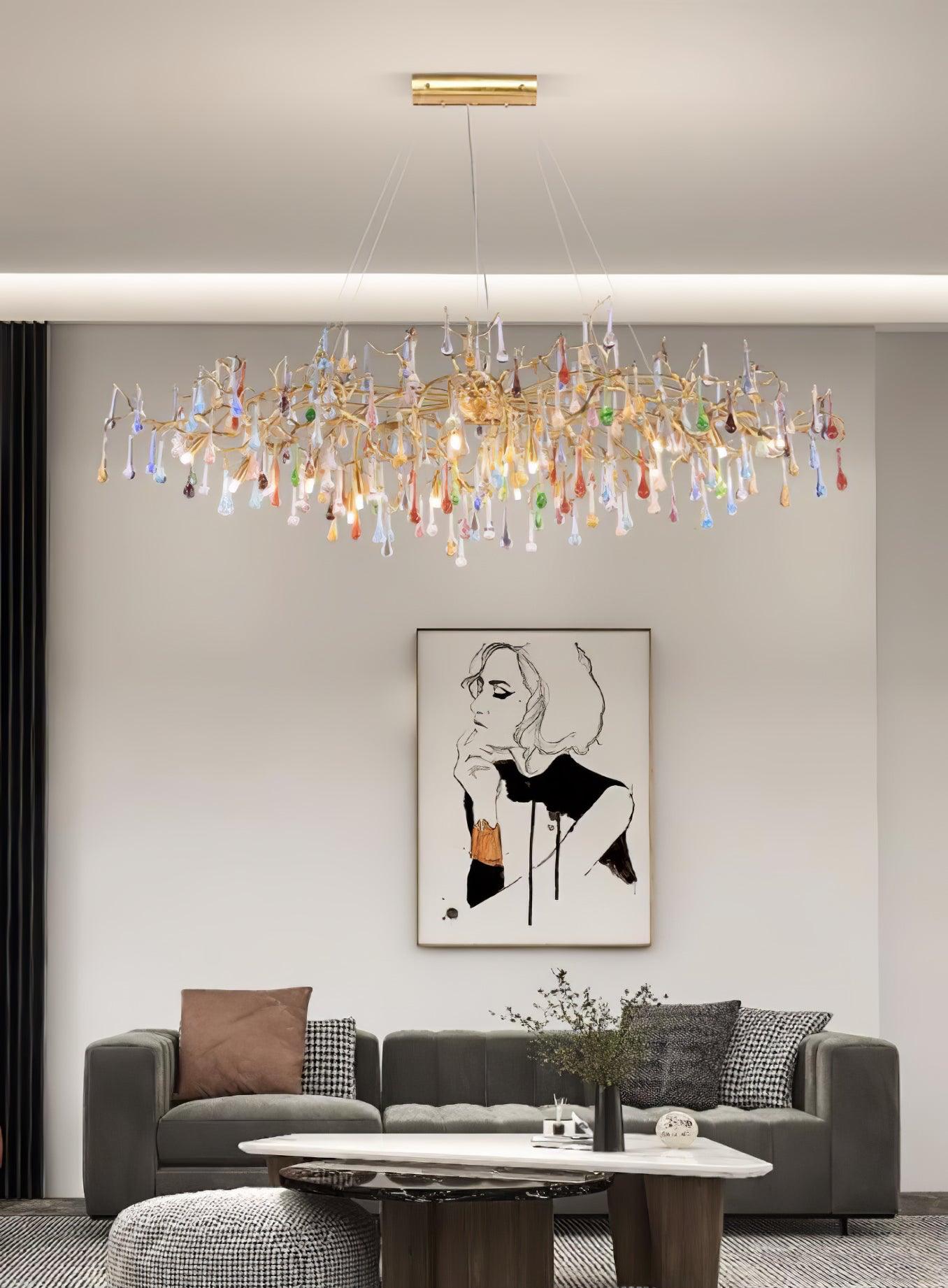 Colorful Raindrop Brass Branch Chandelier-Neutral Decor