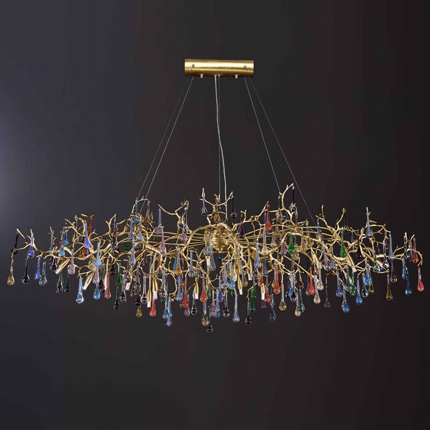 Sytheir Colorful Raindrop Branch Brass Crystal Chandelier-Neutral Decor
