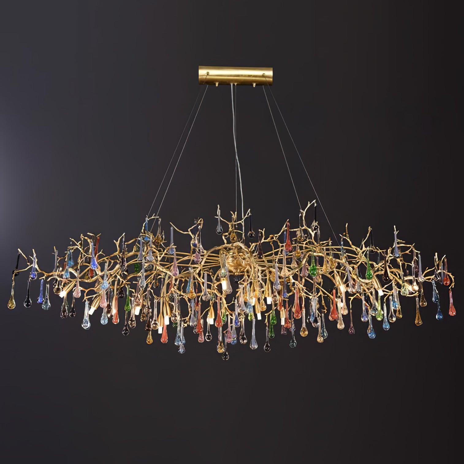 Sytheir Colorful Raindrop Branch Brass Crystal Chandelier-Neutral Decor