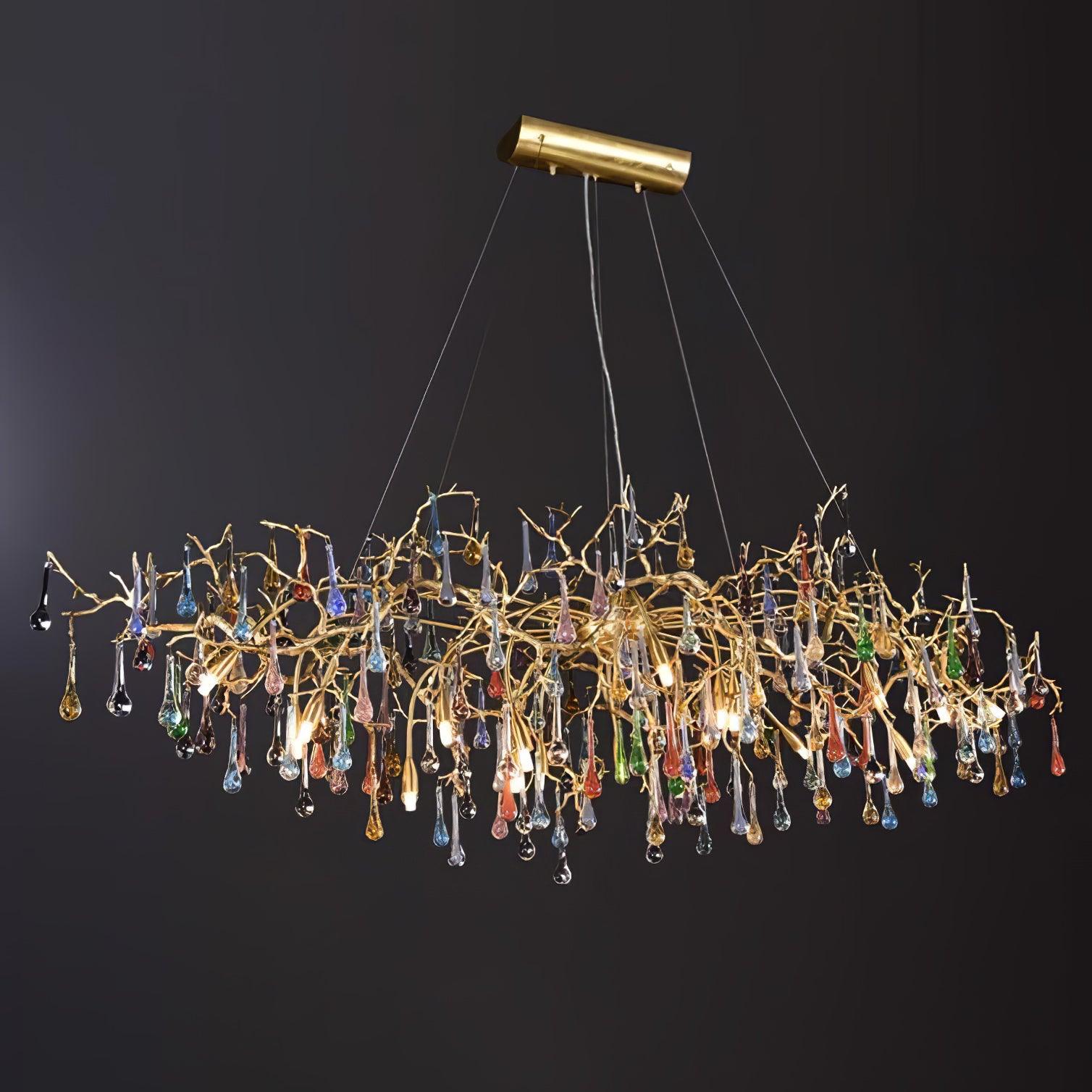 Sytheir Colorful Raindrop Branch Brass Crystal Chandelier-Neutral Decor