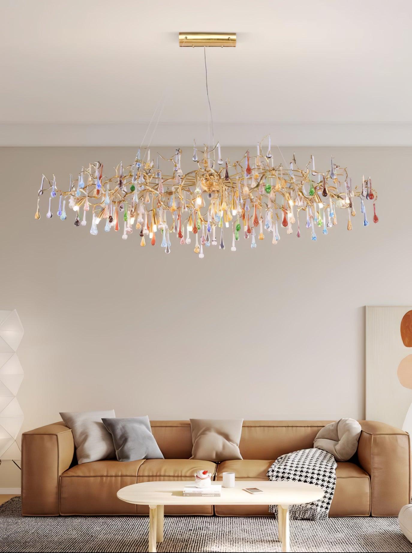 Sytheir Colorful Raindrop Branch Brass Crystal Chandelier-Neutral Decor