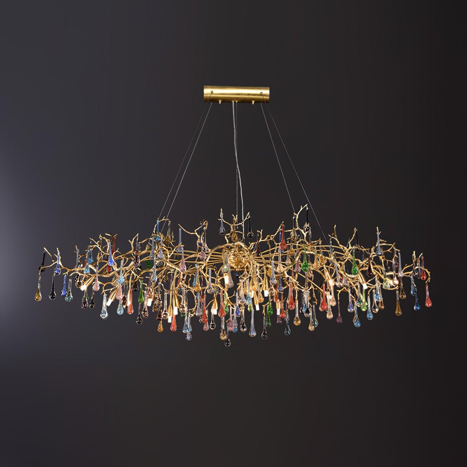 Colorful Raindrop Brass Branch Chandelier-Neutral Decor