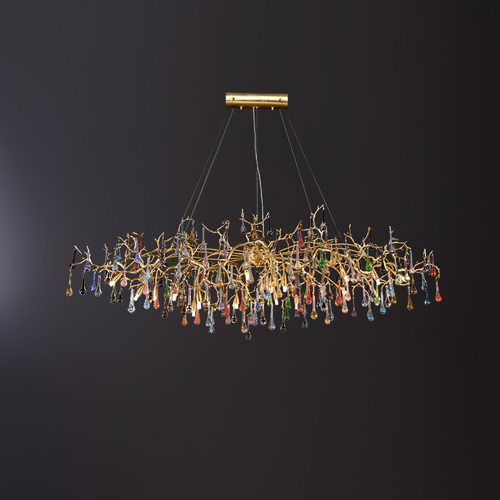 Sytheir Colorful Raindrop Branch Brass Crystal Chandelier-Neutral Decor
