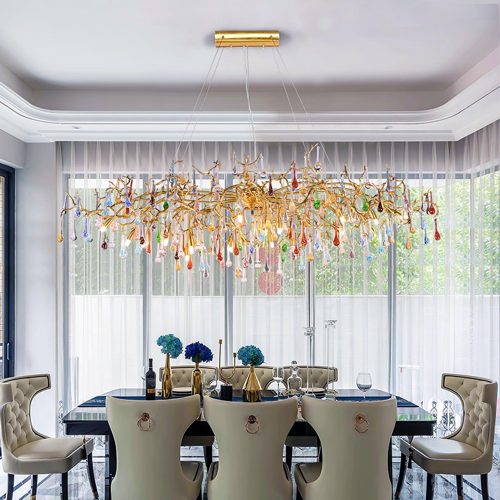 Sytheir Colorful Raindrop Branch Brass Crystal Chandelier-Neutral Decor