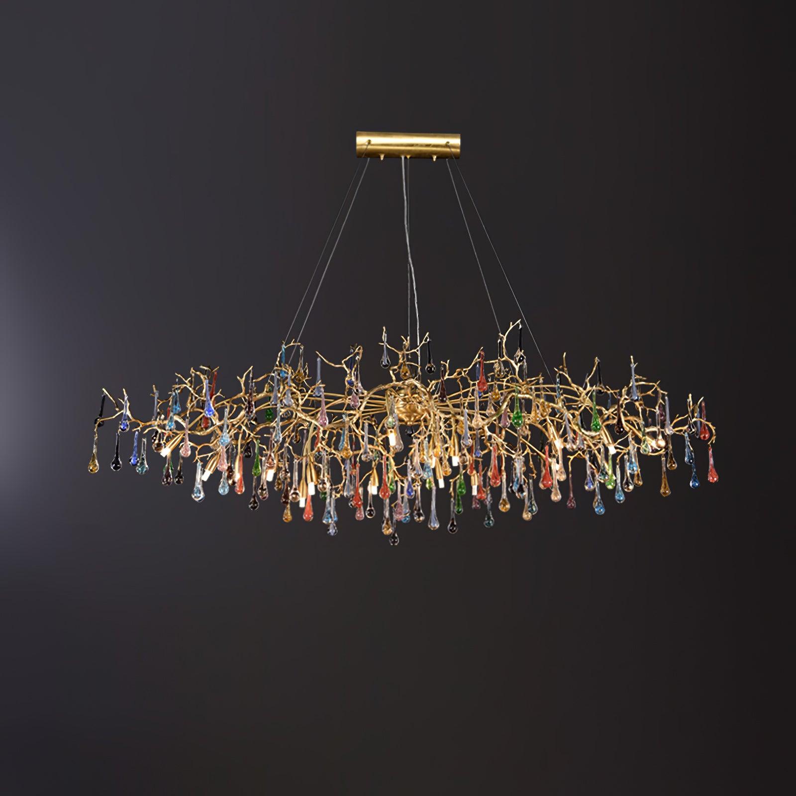 Sytheir Colorful Raindrop Branch Brass Crystal Chandelier-Neutral Decor