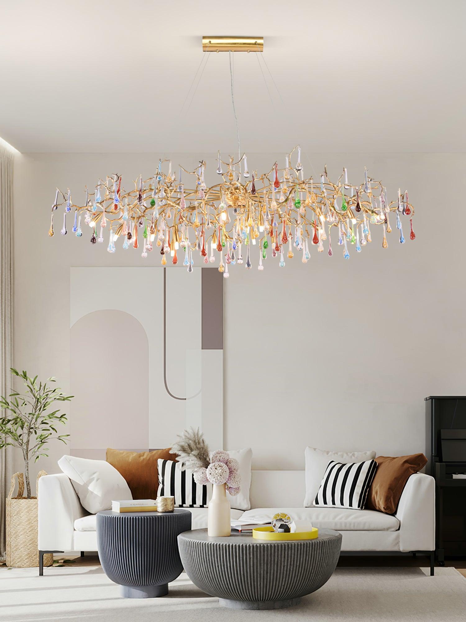 Sytheir Colorful Raindrop Branch Brass Crystal Chandelier-Neutral Decor