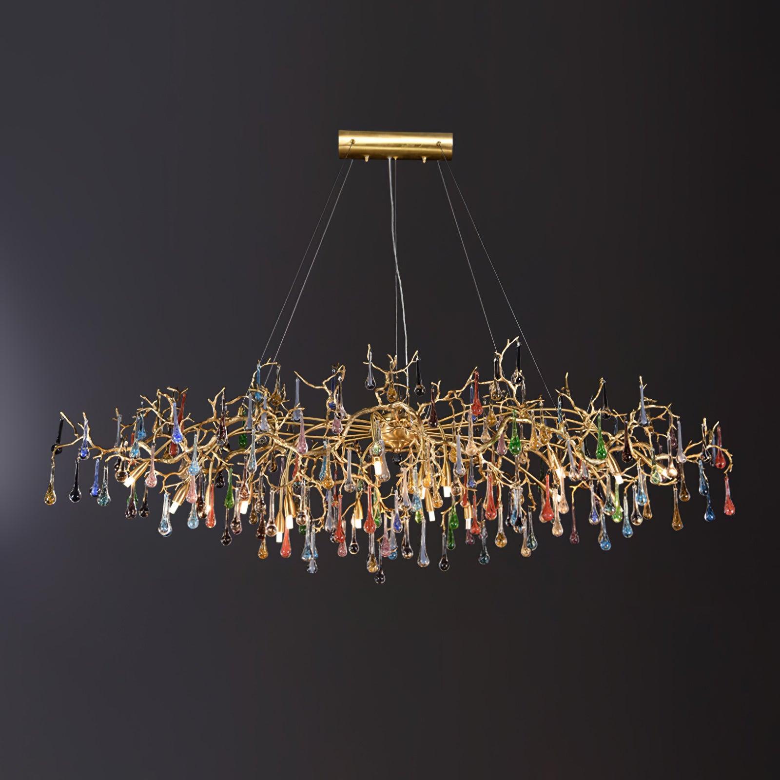 Sytheir Colorful Raindrop Branch Brass Crystal Chandelier-Neutral Decor