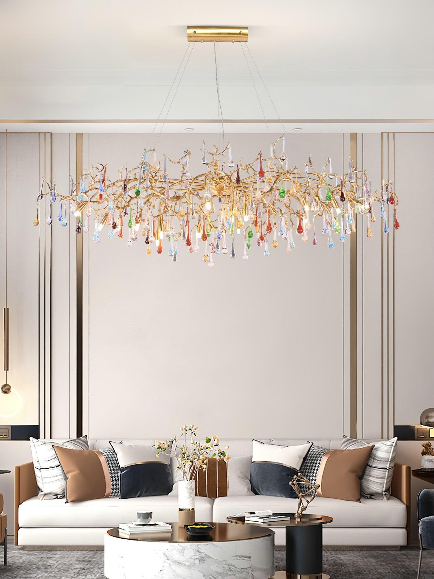 Sytheir Colorful Raindrop Branch Brass Crystal Chandelier-Neutral Decor