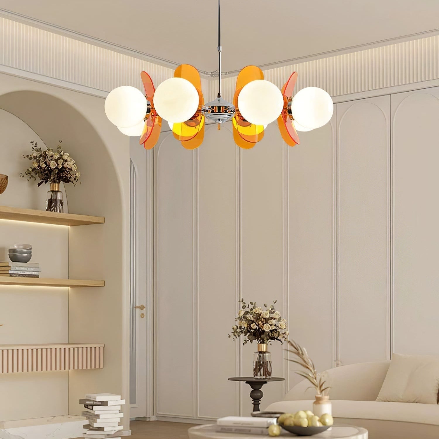 Prism Creativity Sputnik Orange Glass Chandelier-Neutral Decor