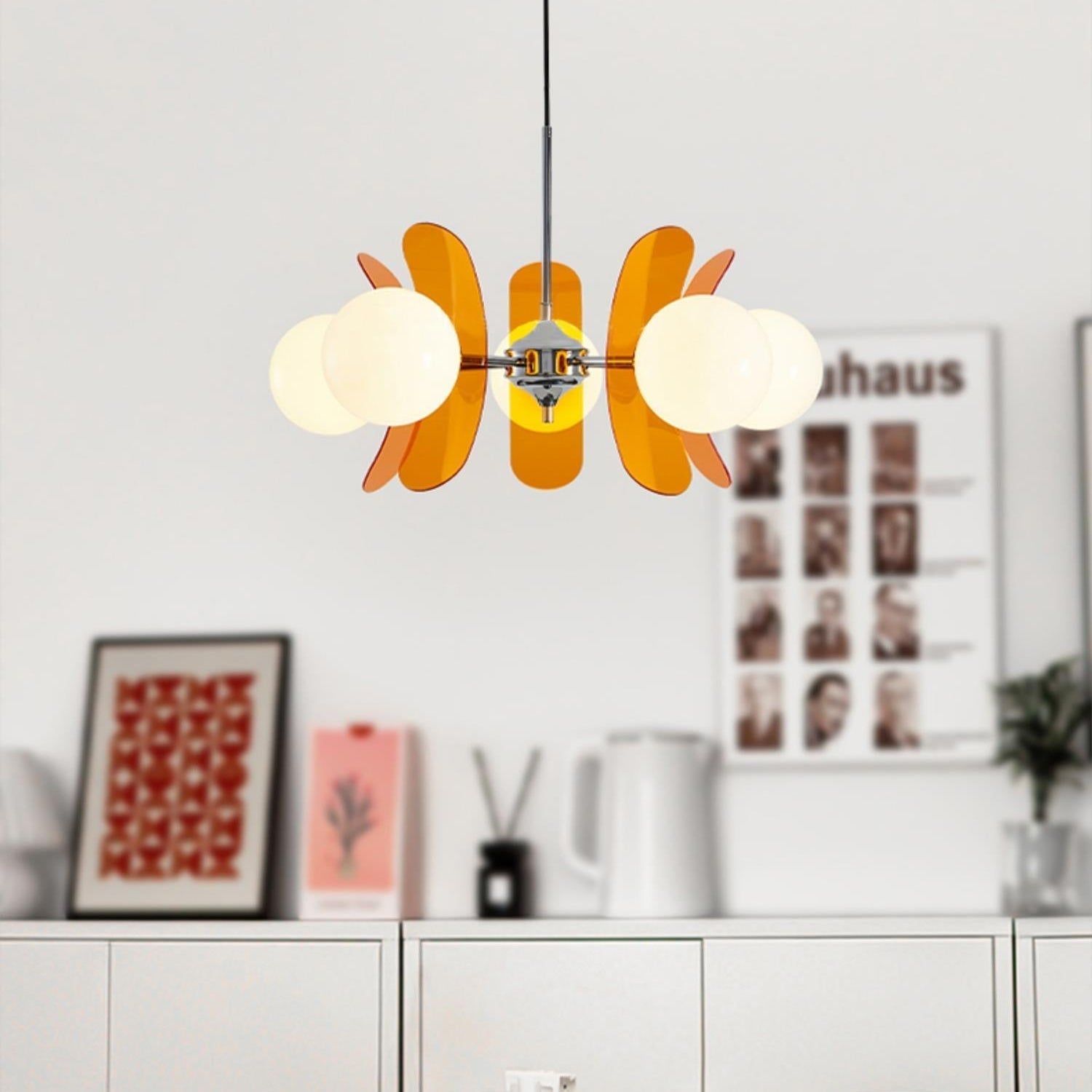 Prism Creativity Sputnik Orange Glass Chandelier-Neutral Decor