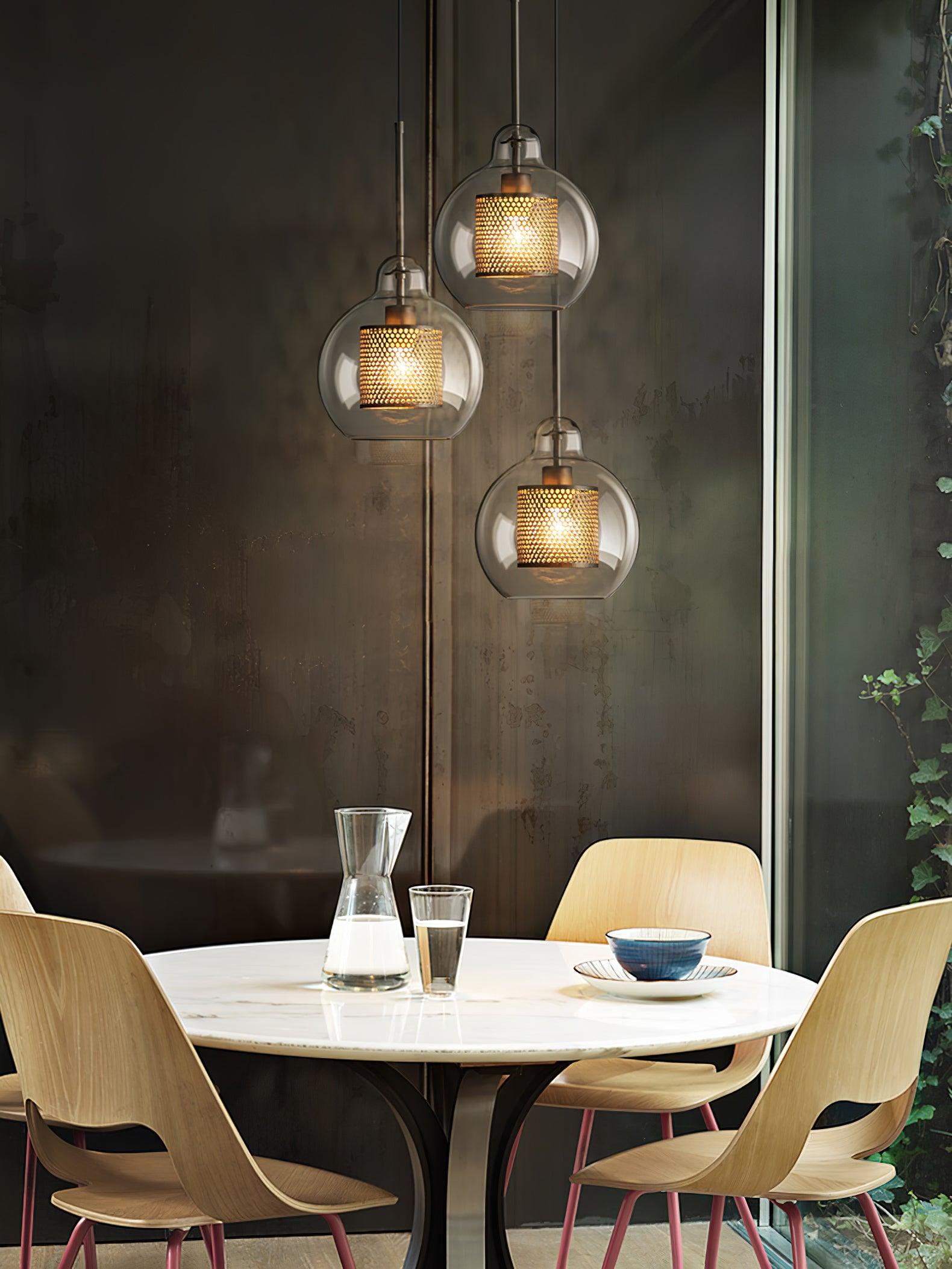 Lustra Pendant Lamp Glass Gold Mesh for Dining Room-Neutral Decor