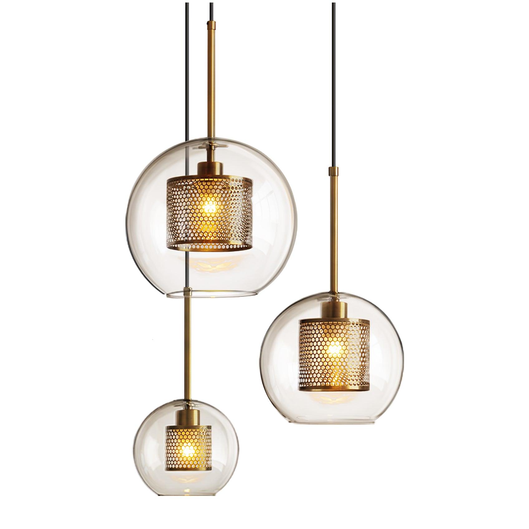Lustra Pendant Lamp Glass Gold Mesh for Dining Room-Neutral Decor