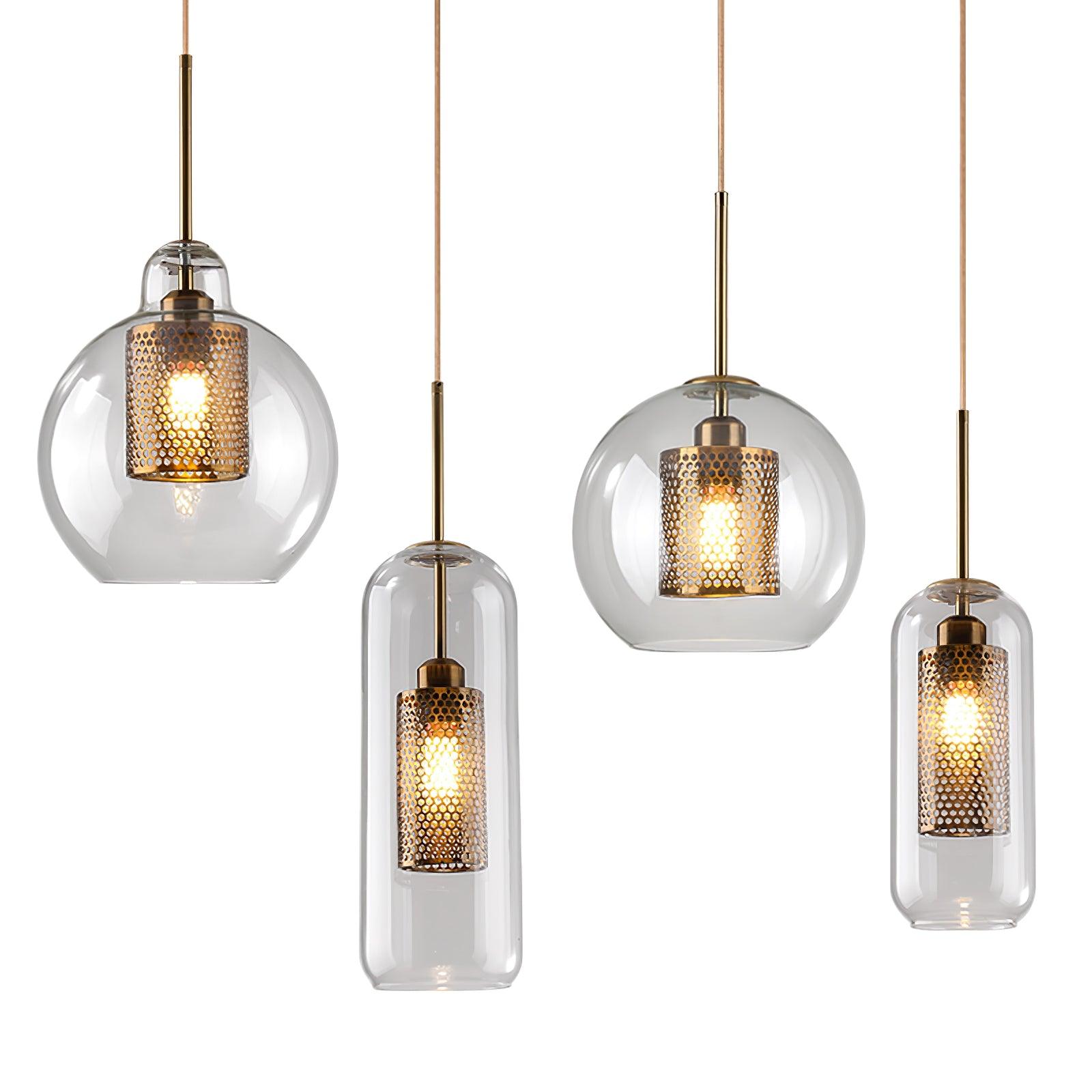 Lustra Pendant Lamp Glass Gold Mesh for Dining Room-Neutral Decor