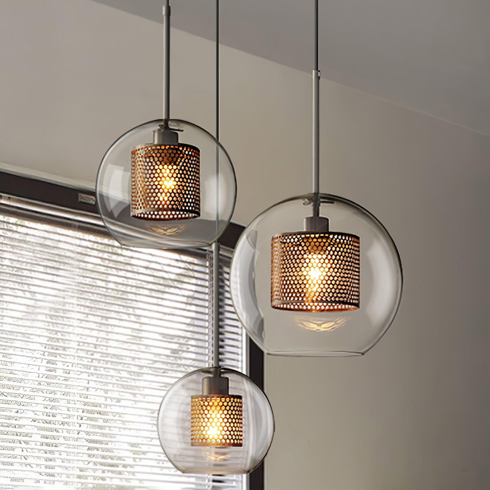 Lustra Pendant Lamp Glass Gold Mesh for Dining Room-Neutral Decor