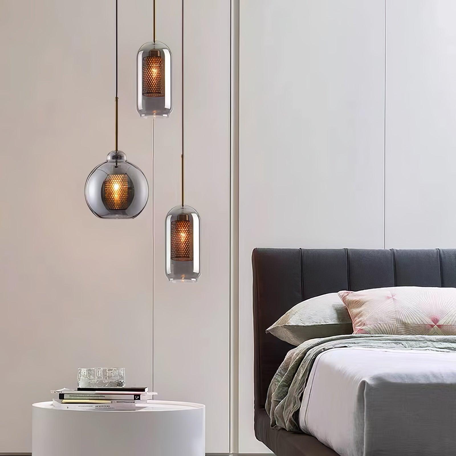 Lustra Pendant Lamp Glass Gold Mesh for Dining Room-Neutral Decor