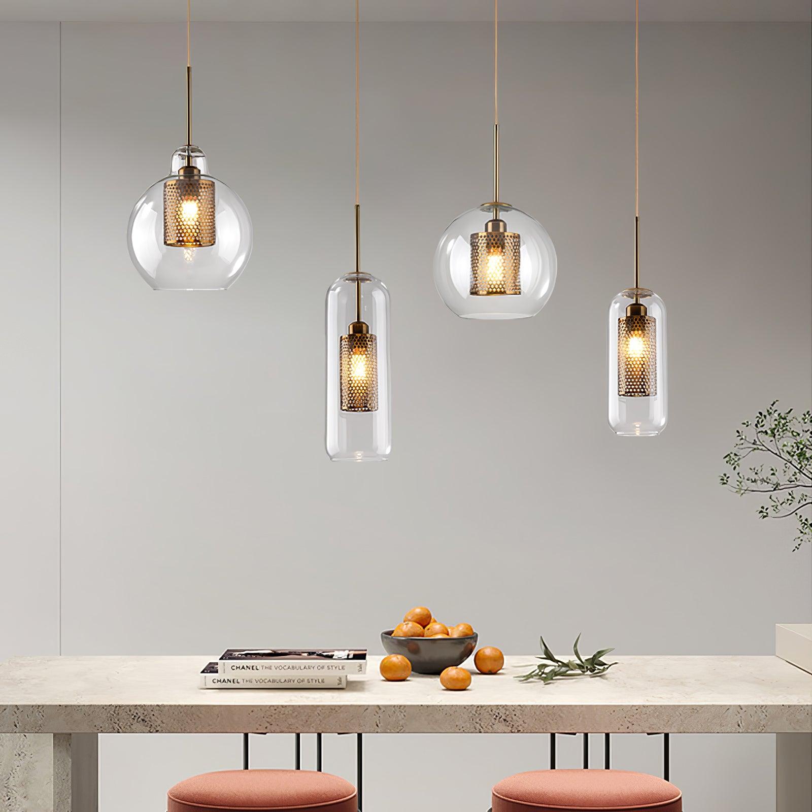 Lustra Pendant Lamp Glass Gold Mesh for Dining Room-Neutral Decor