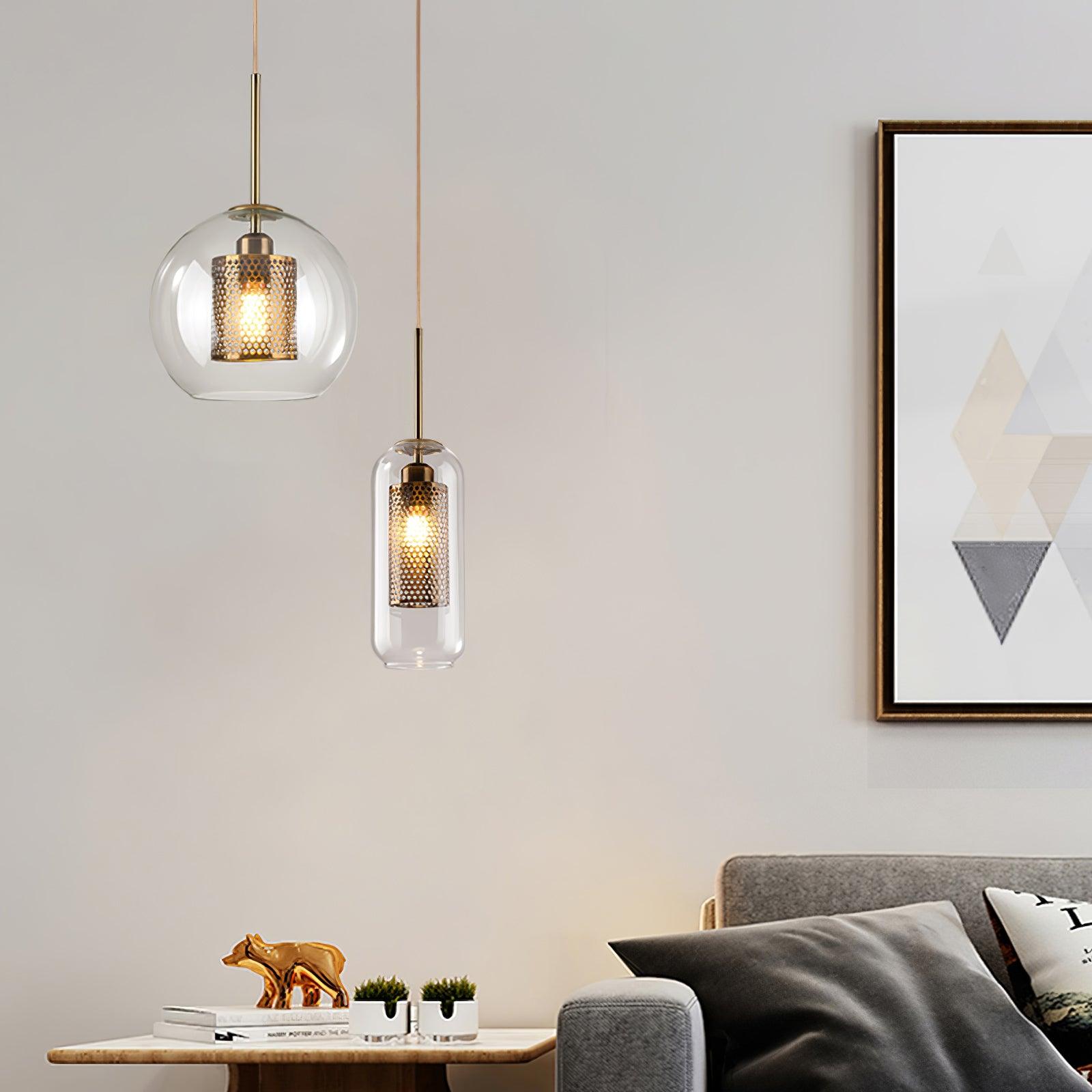 Lustra Pendant Lamp Glass Gold Mesh for Dining Room-Neutral Decor