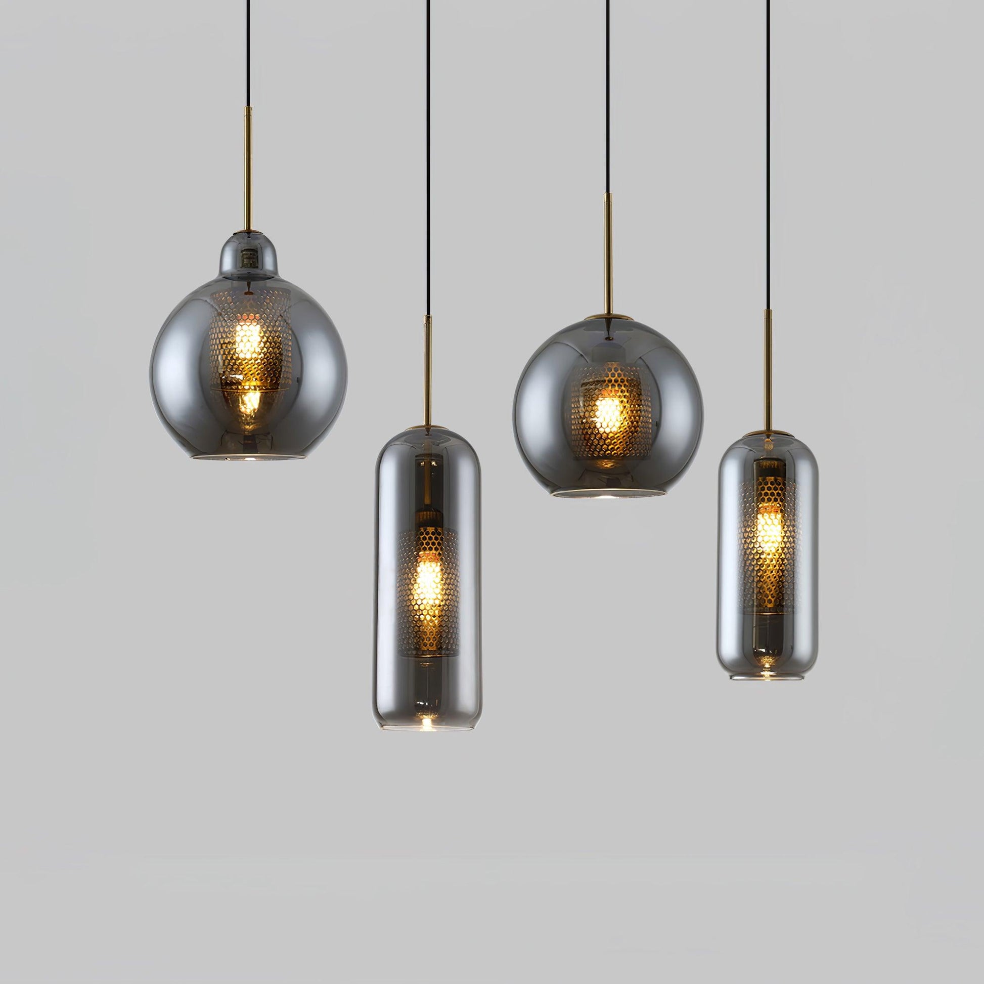 Lustra Pendant Lamp Glass Gold Mesh for Dining Room-Neutral Decor