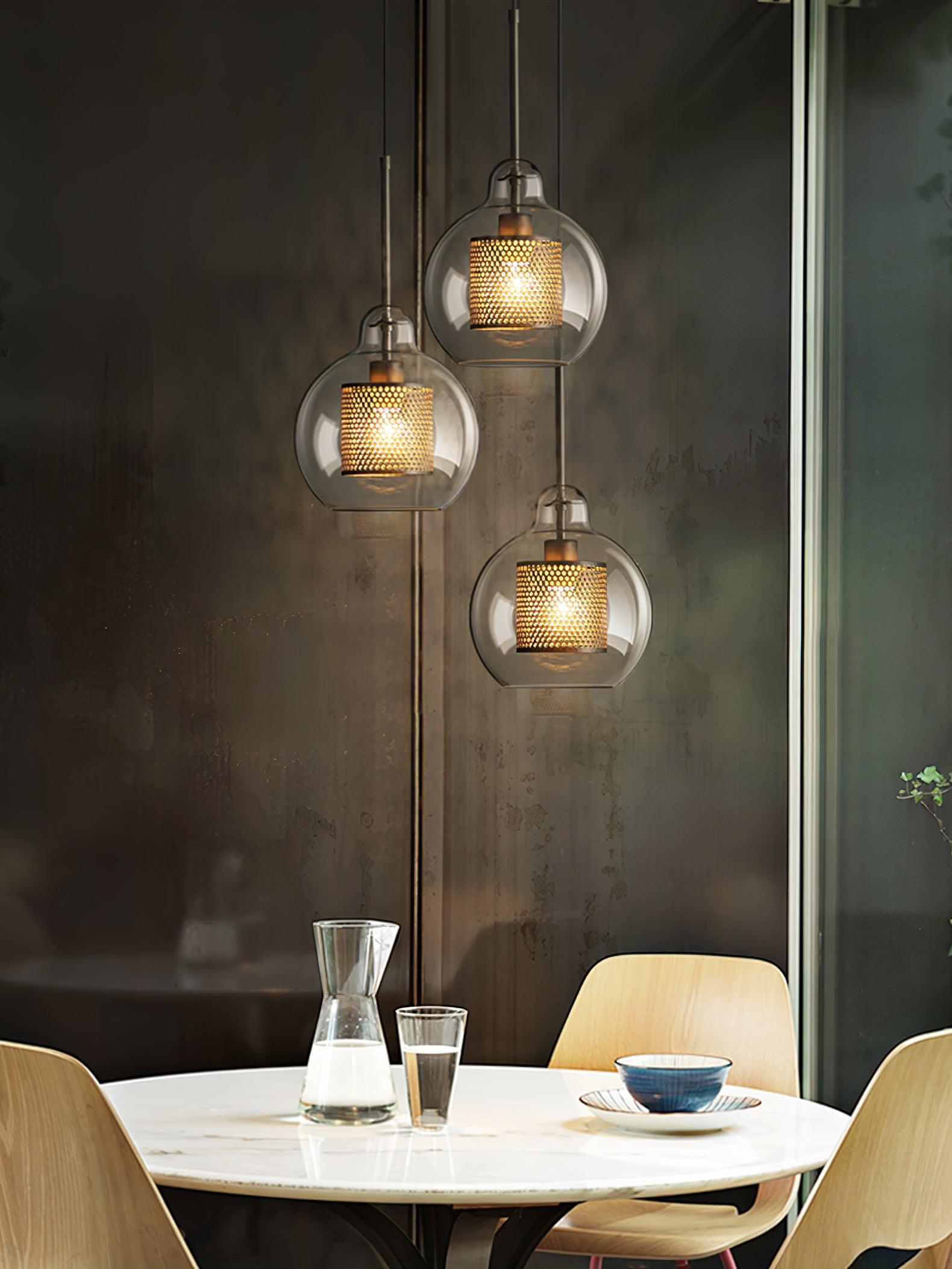 Lustra Pendant Lamp Glass Gold Mesh for Dining Room-Neutral Decor