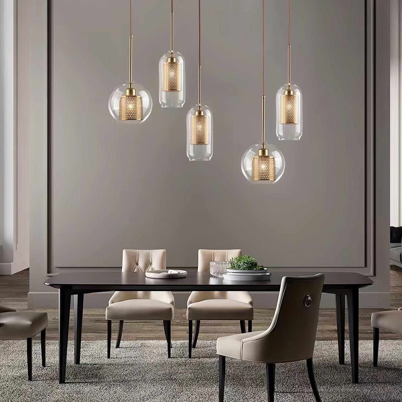 Lustra Pendant Lamp Glass Gold Mesh for Dining Room-Neutral Decor