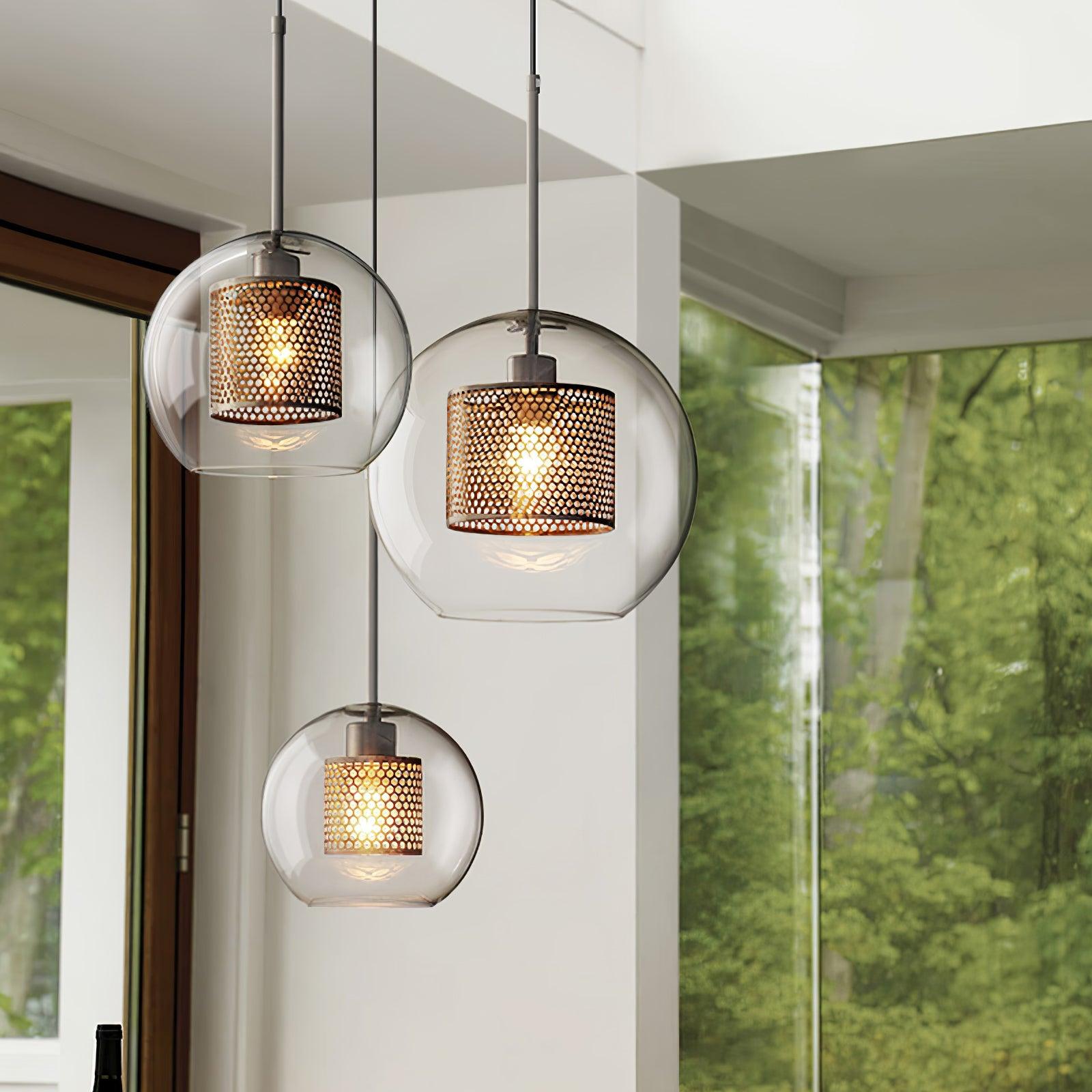 Lustra Pendant Lamp Glass Gold Mesh for Dining Room-Neutral Decor