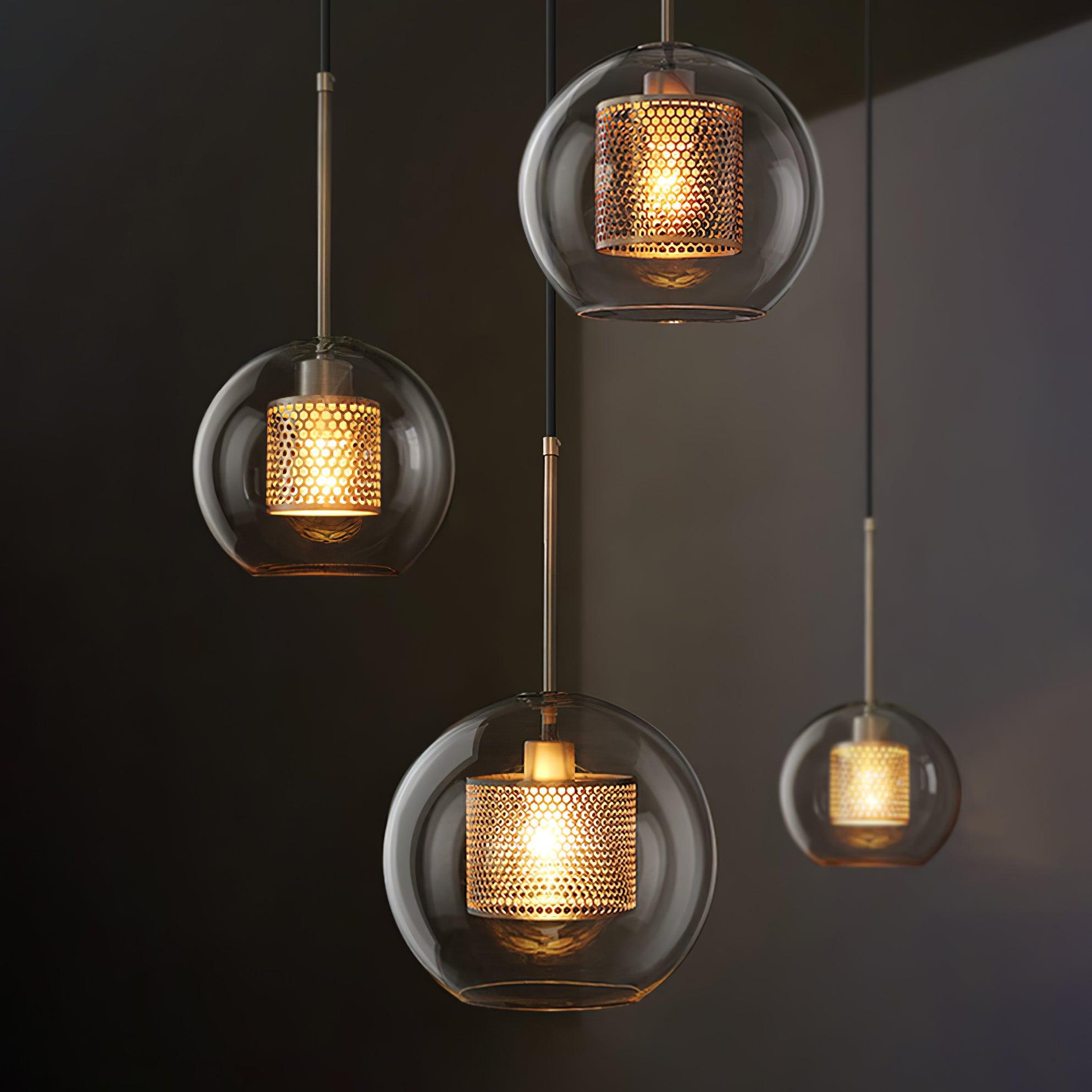 Lustra Pendant Lamp Glass Gold Mesh for Dining Room-Neutral Decor
