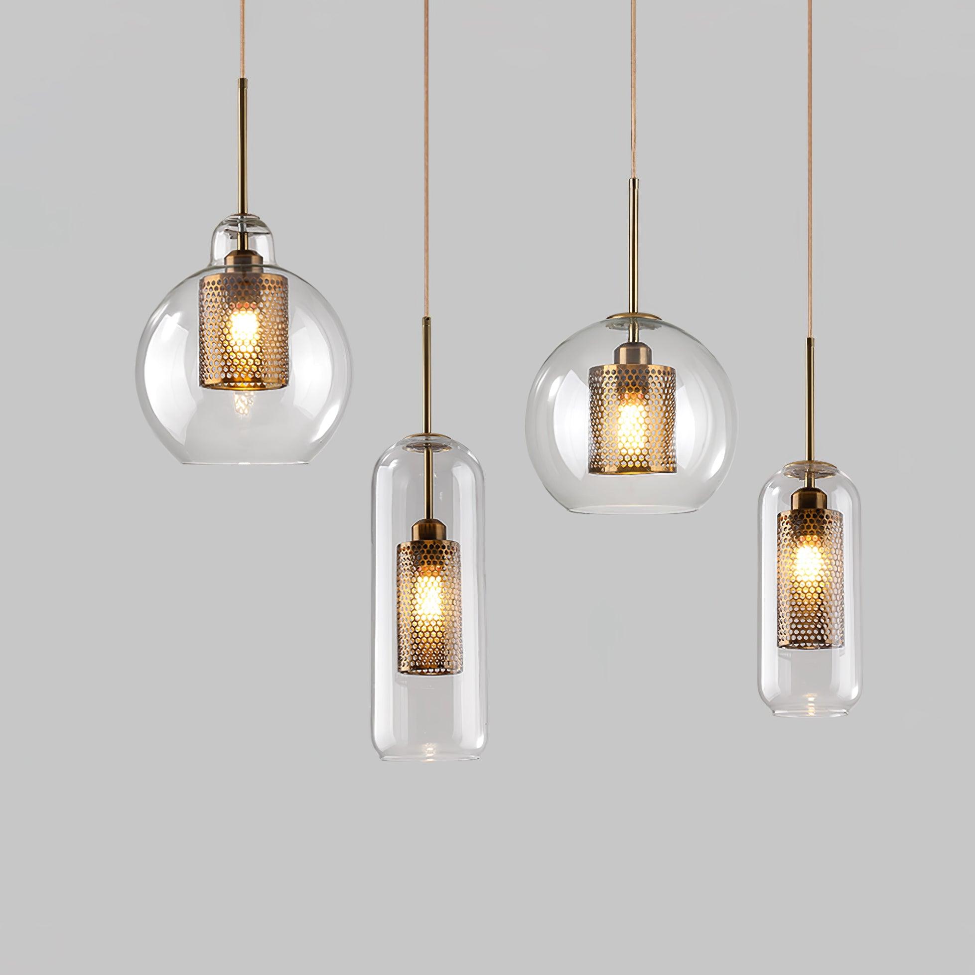Lustra Pendant Lamp Glass Gold Mesh for Dining Room-Neutral Decor