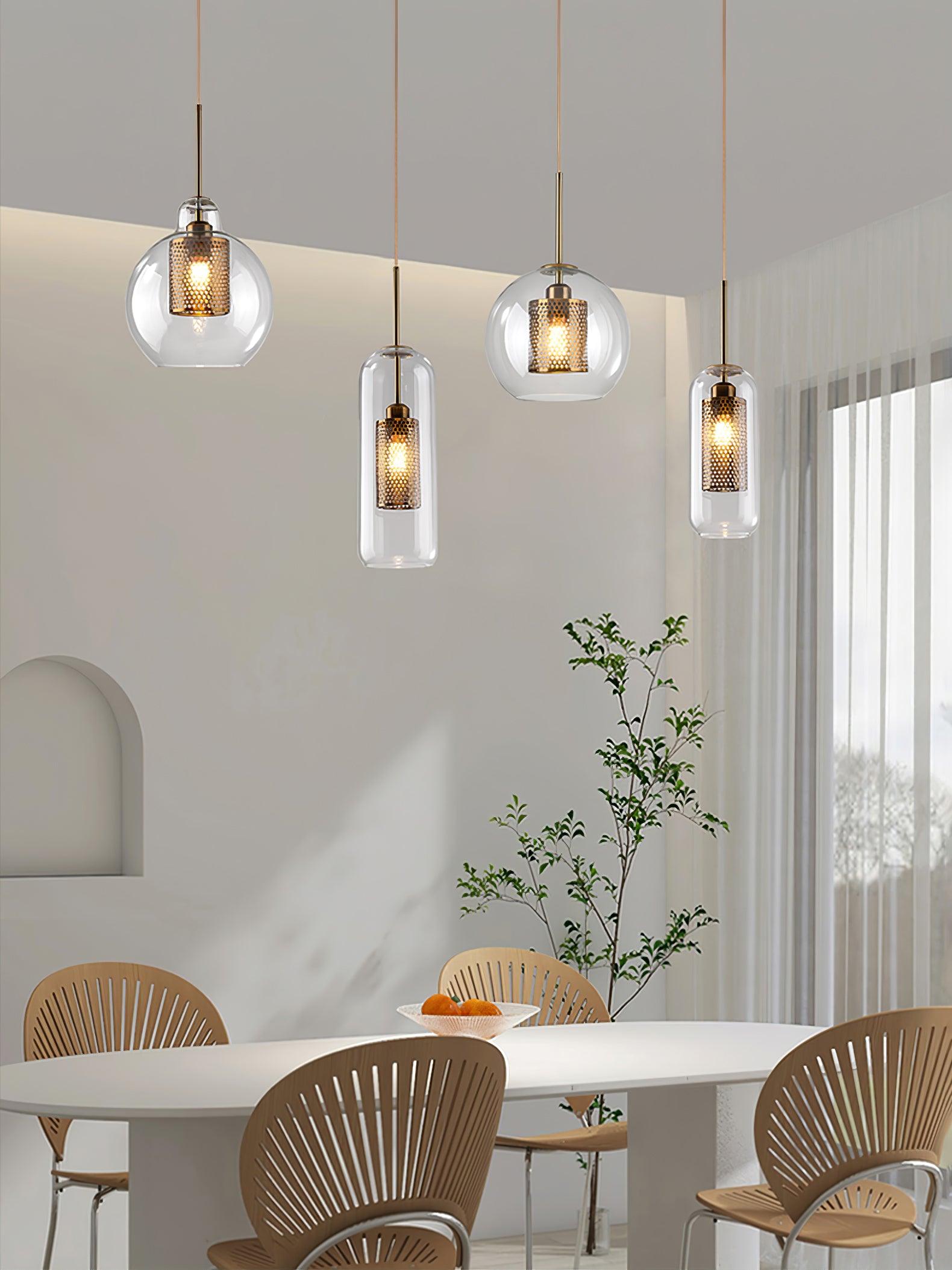 Lustra Pendant Lamp Glass Gold Mesh for Dining Room-Neutral Decor