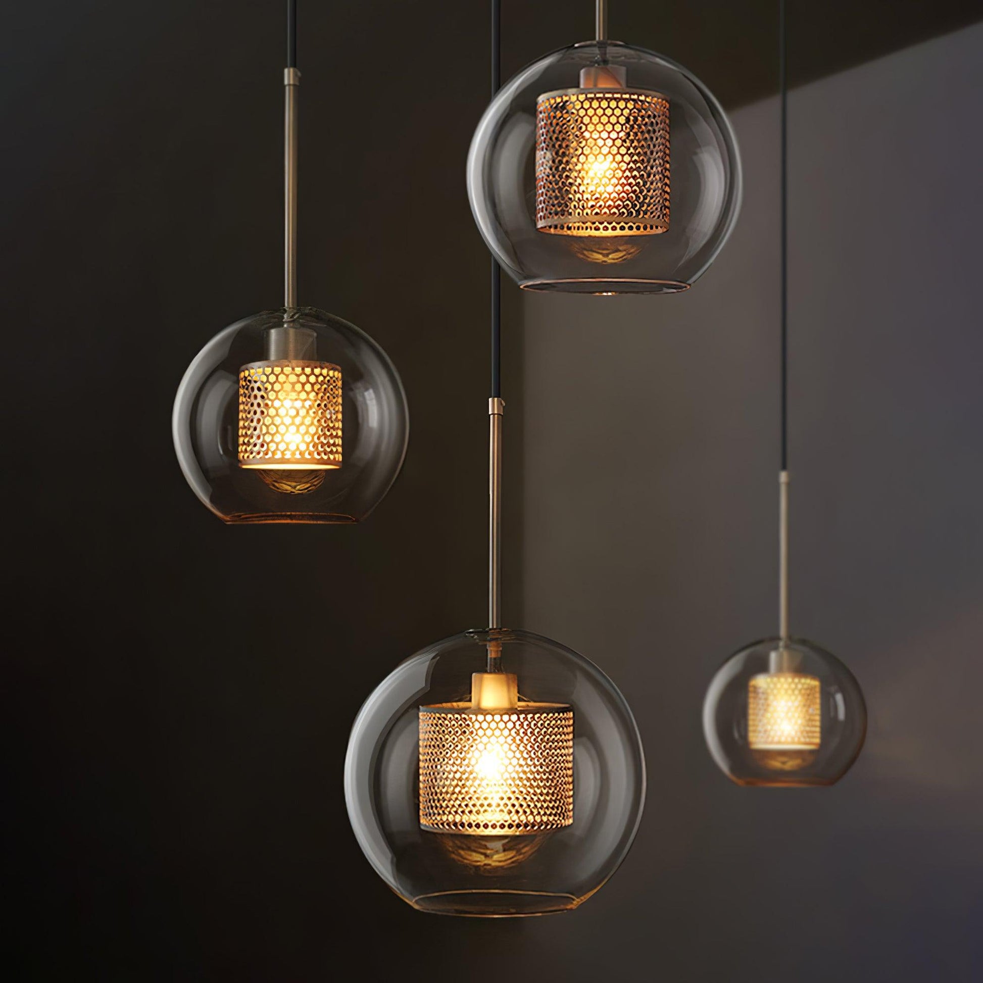 Lustra Pendant Lamp Glass Gold Mesh for Dining Room-Neutral Decor