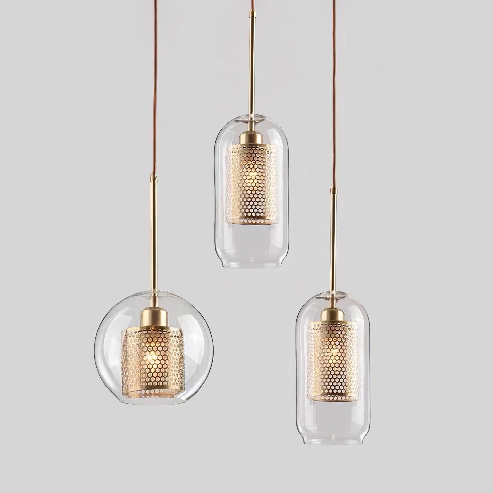 Lustra Pendant Lamp Glass Gold Mesh for Dining Room-Neutral Decor