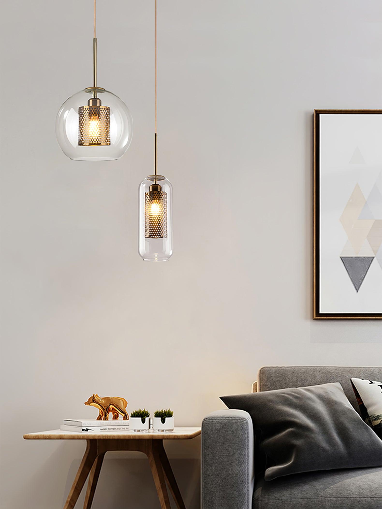Lustra Pendant Lamp Glass Gold Mesh for Dining Room-Neutral Decor