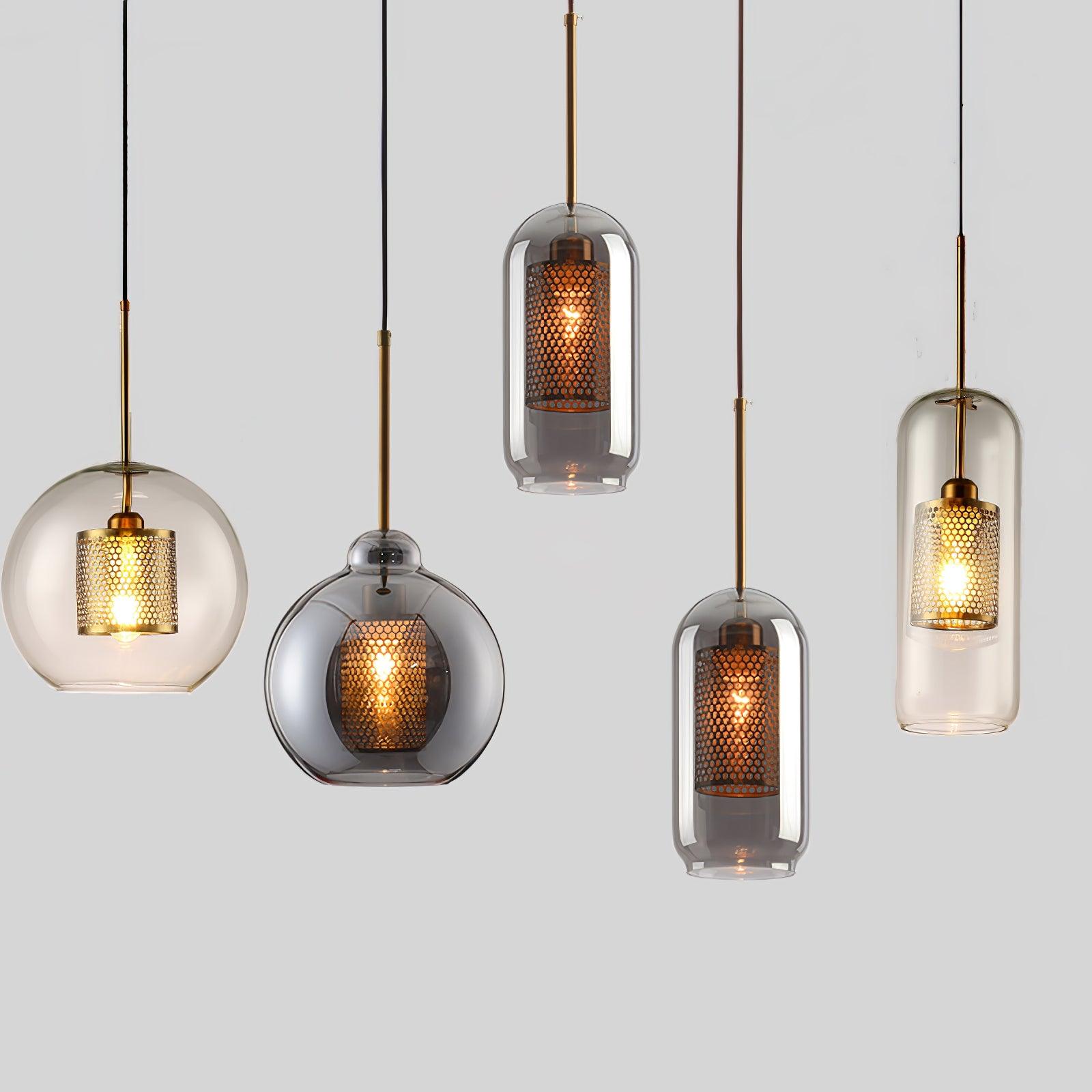 Lustra Pendant Lamp Glass Gold Mesh for Dining Room-Neutral Decor