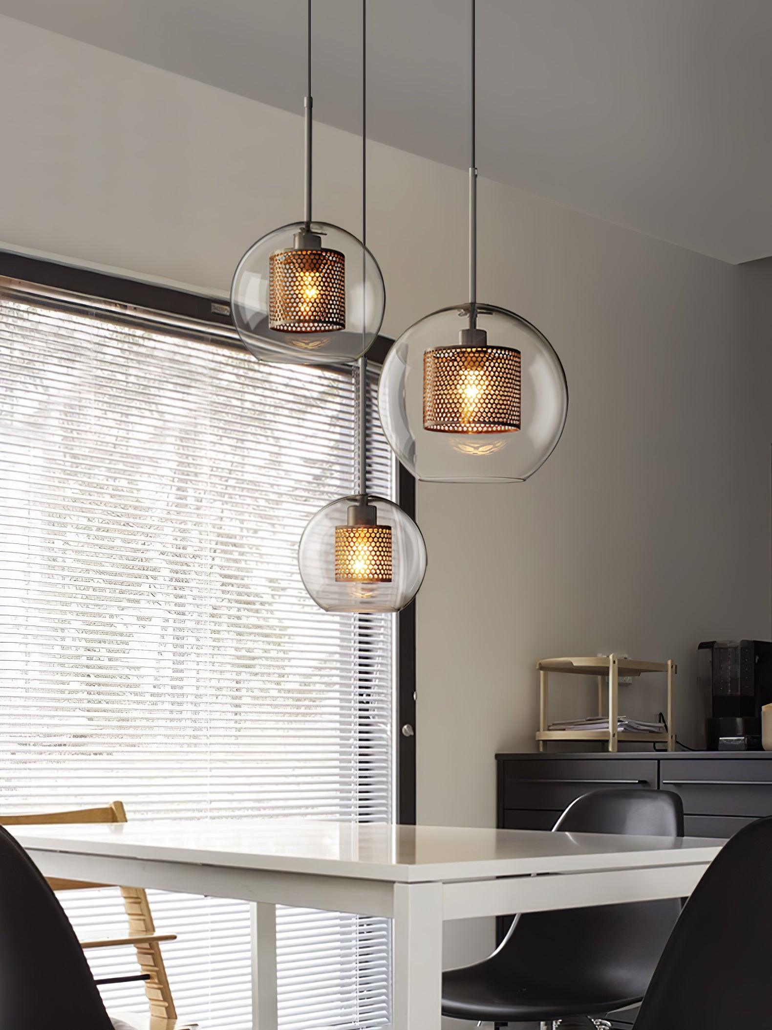 Lustra Pendant Lamp Glass Gold Mesh for Dining Room-Neutral Decor