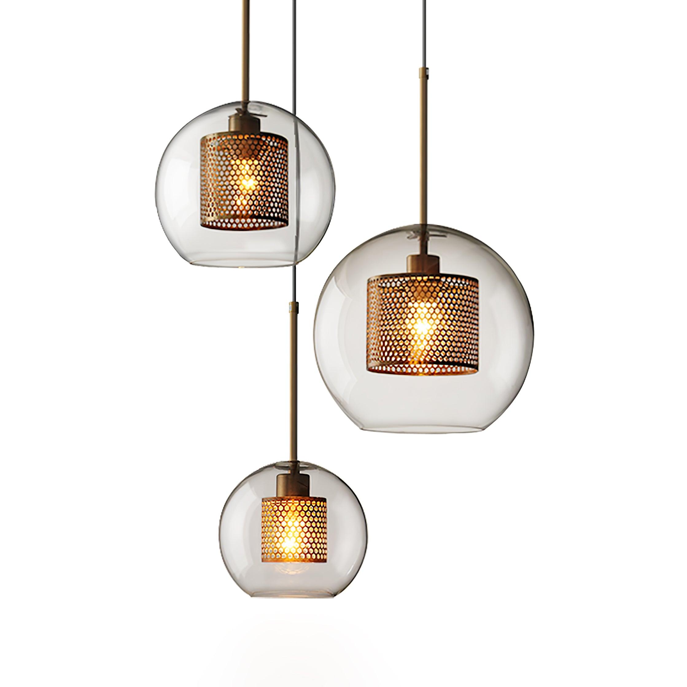 Lustra Pendant Lamp Glass Gold Mesh for Dining Room-Neutral Decor