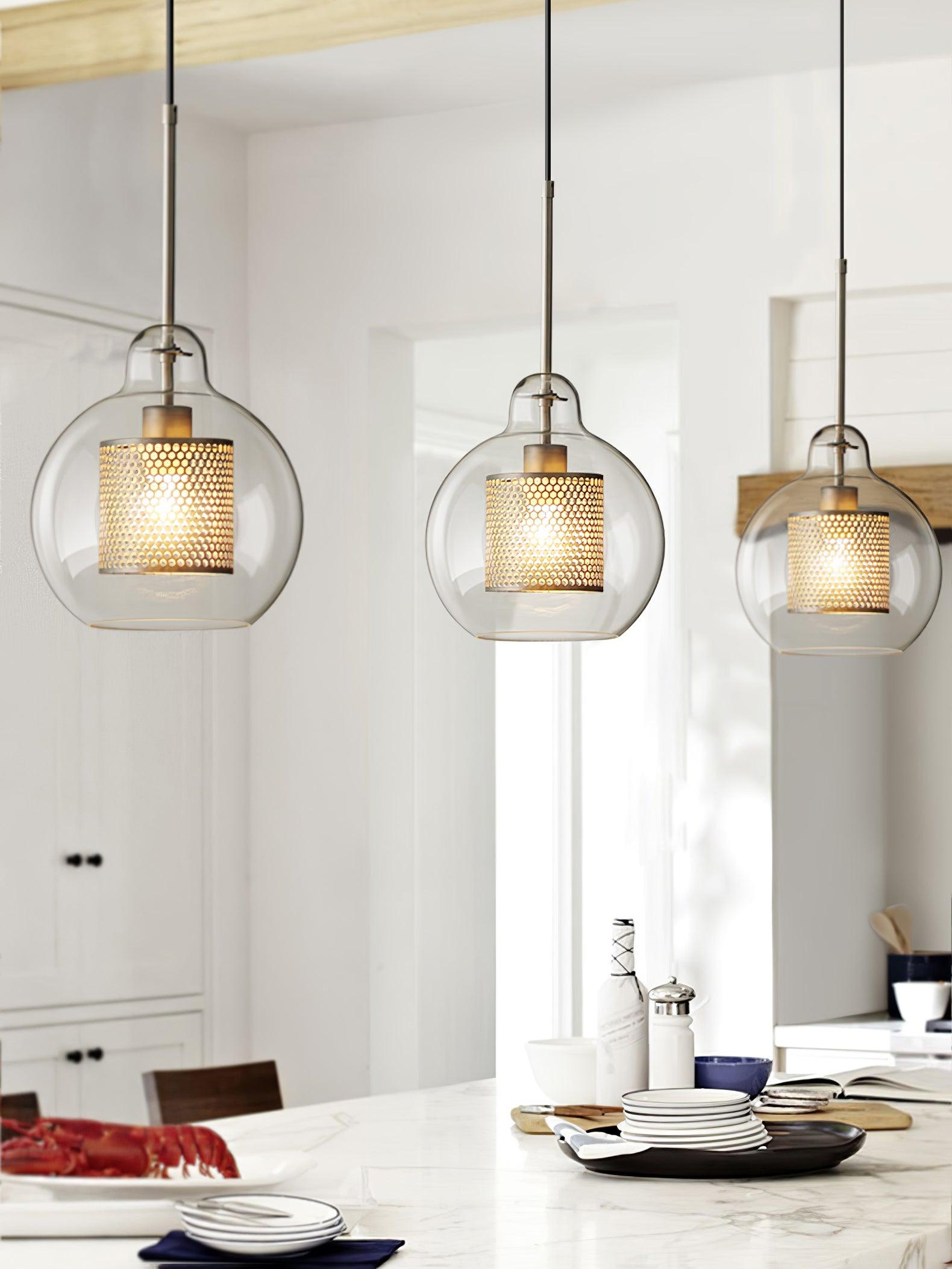 Lustra Pendant Lamp Glass Gold Mesh for Dining Room-Neutral Decor