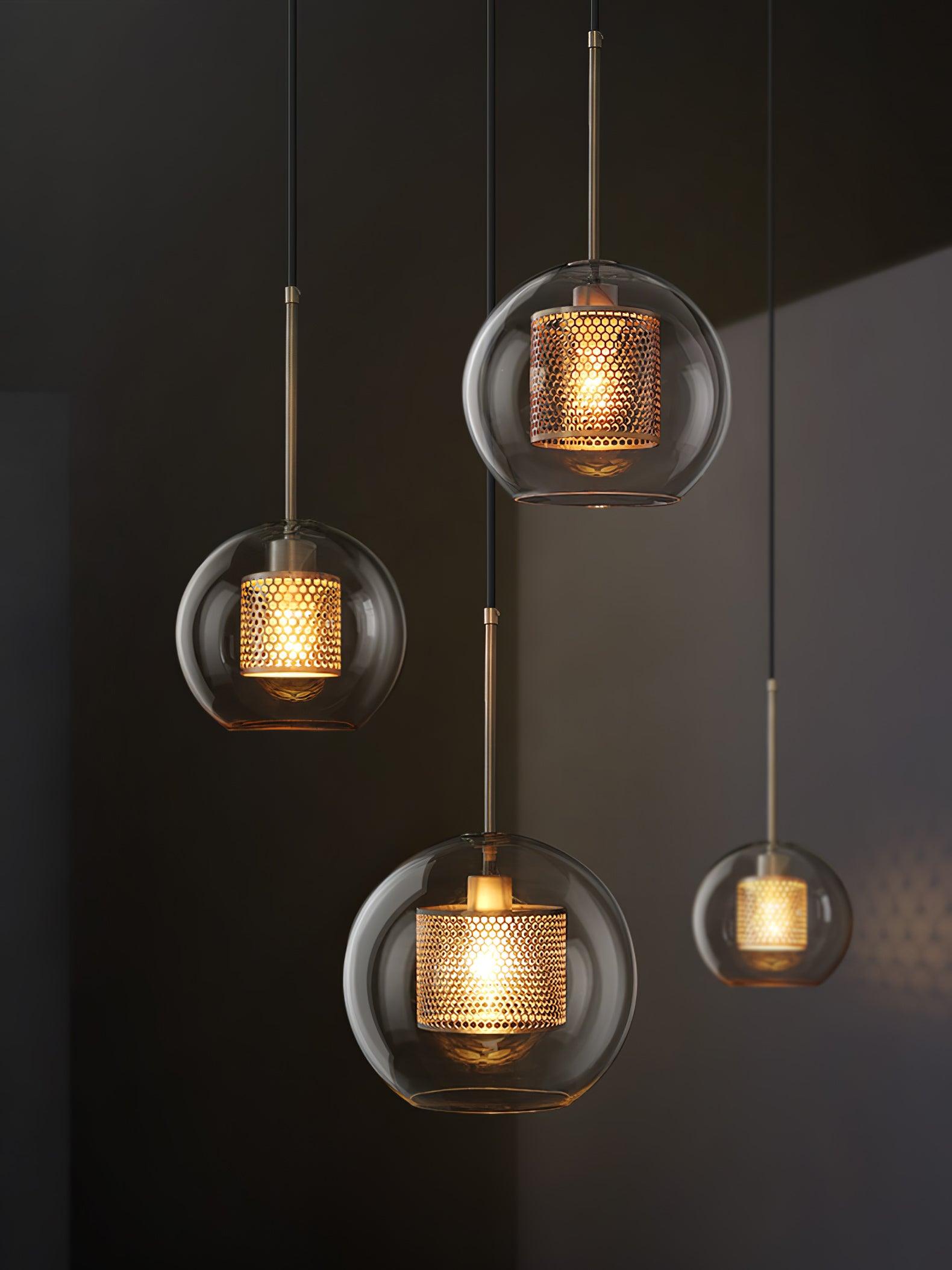 Lustra Pendant Lamp Glass Gold Mesh for Dining Room-Neutral Decor