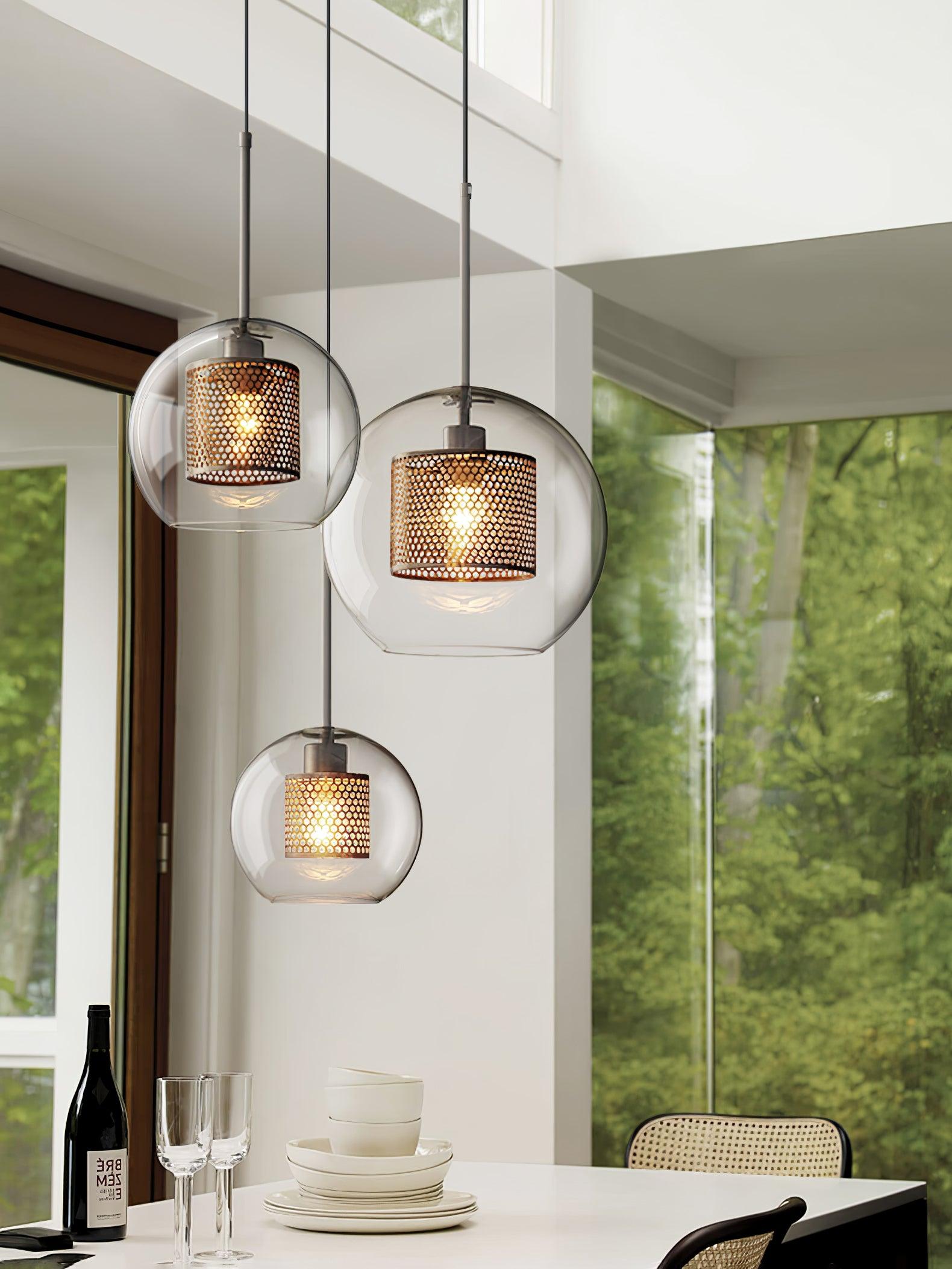 Lustra Pendant Lamp Glass Gold Mesh for Dining Room-Neutral Decor
