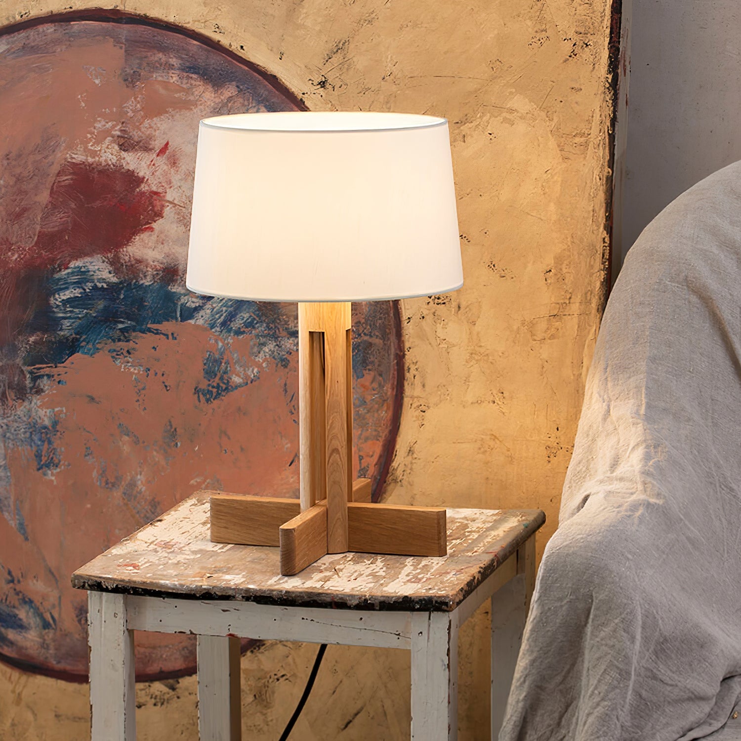 Axel Wood & Fabric Contemporary Table Lamp-Neutral Decor