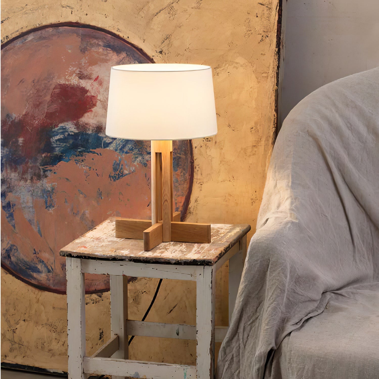 Axel Wood & Fabric Contemporary Table Lamp-Neutral Decor