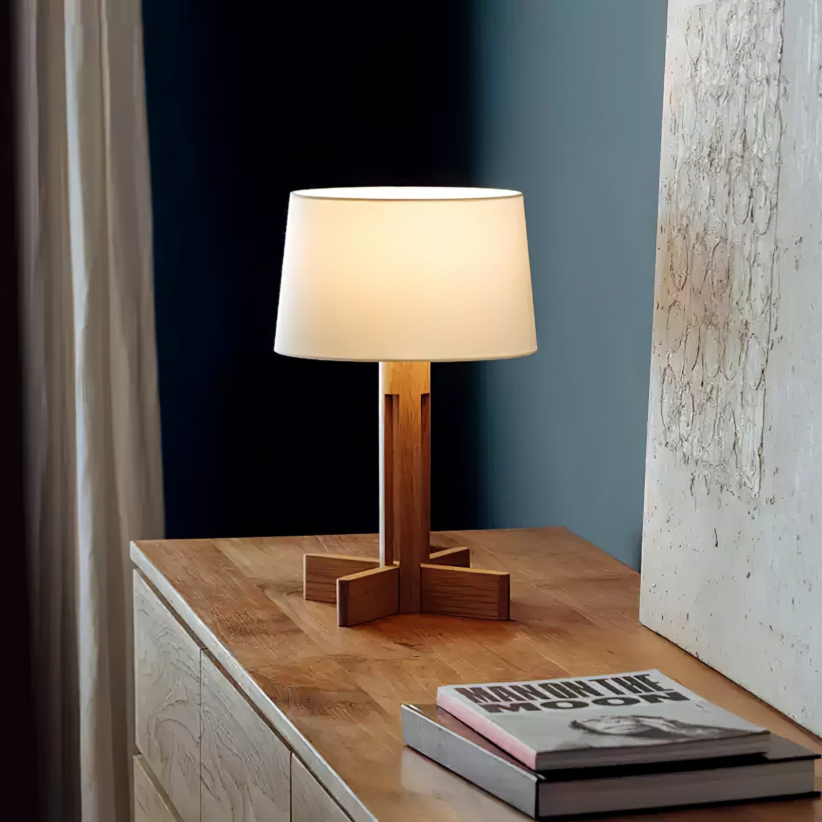 Axel Wood & Fabric Contemporary Table Lamp-Neutral Decor