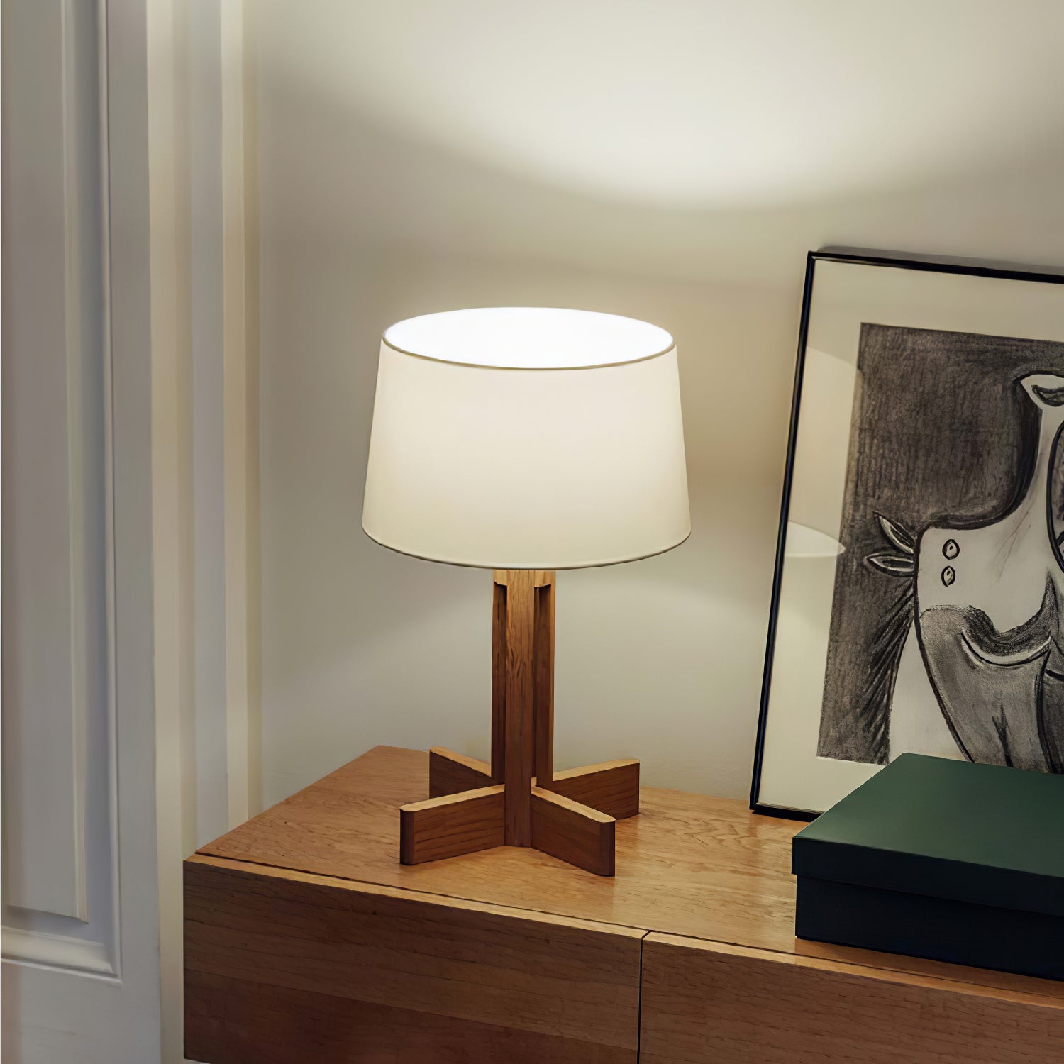 Axel Wood & Fabric Contemporary Table Lamp-Neutral Decor