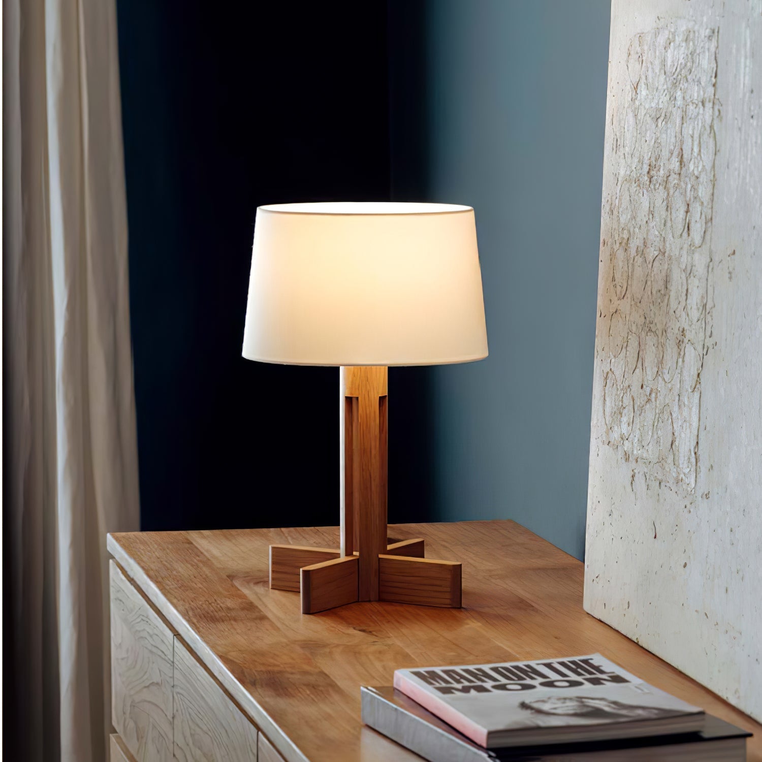 Axel Wood & Fabric Contemporary Table Lamp-Neutral Decor