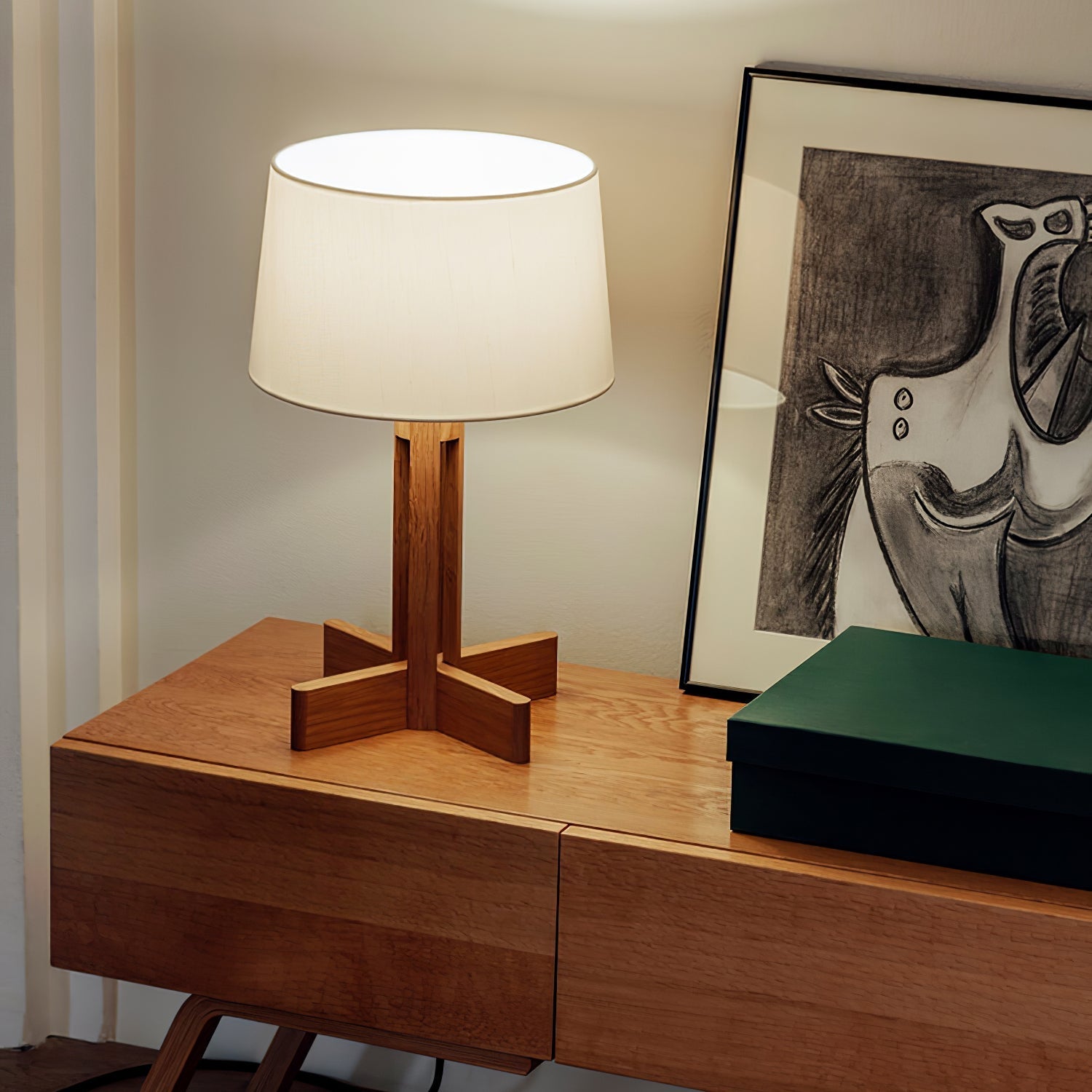 Axel Wood & Fabric Contemporary Table Lamp-Neutral Decor