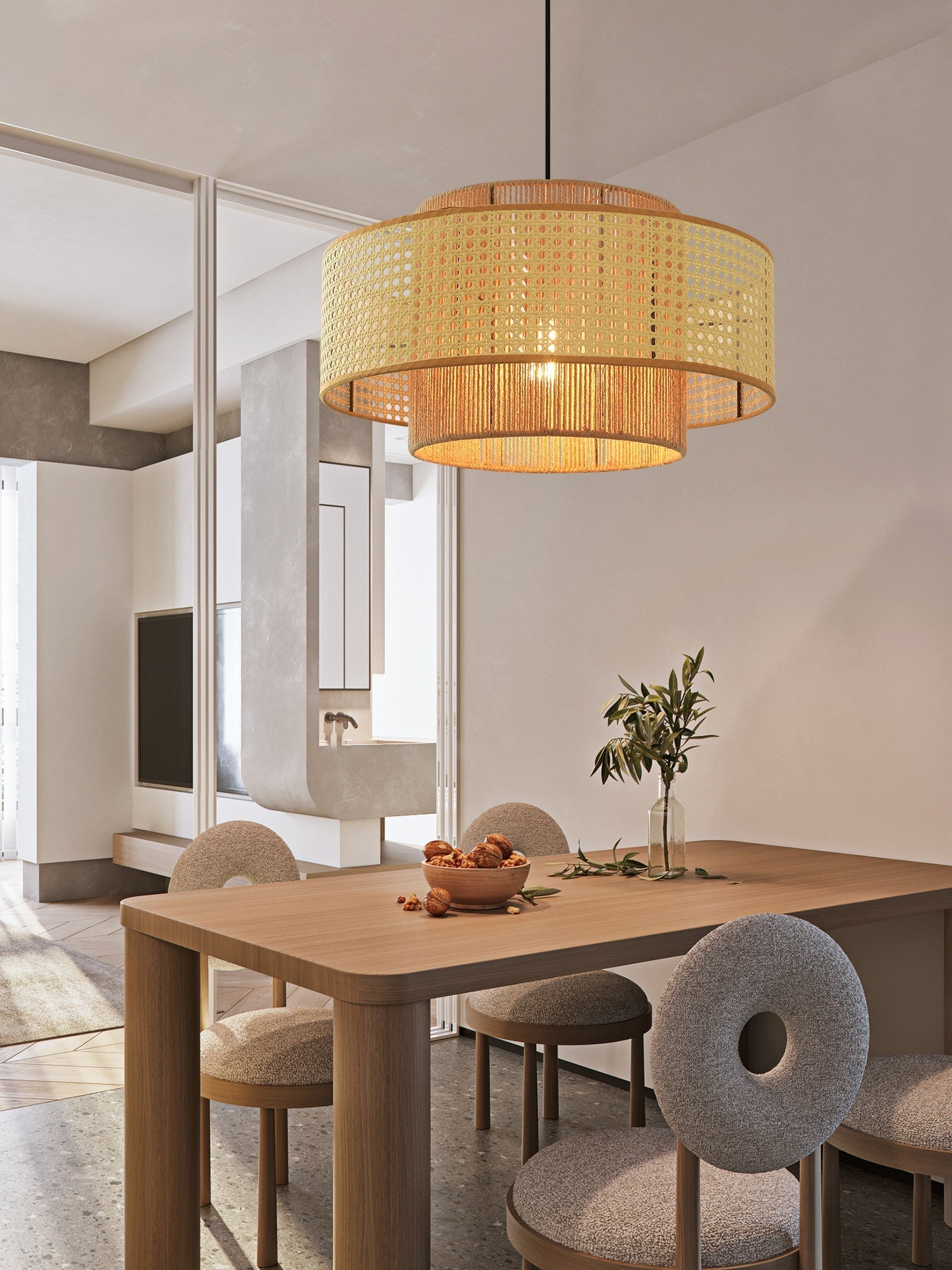 Crigen Concentric Rattan Pendant Light-Neutral Decor