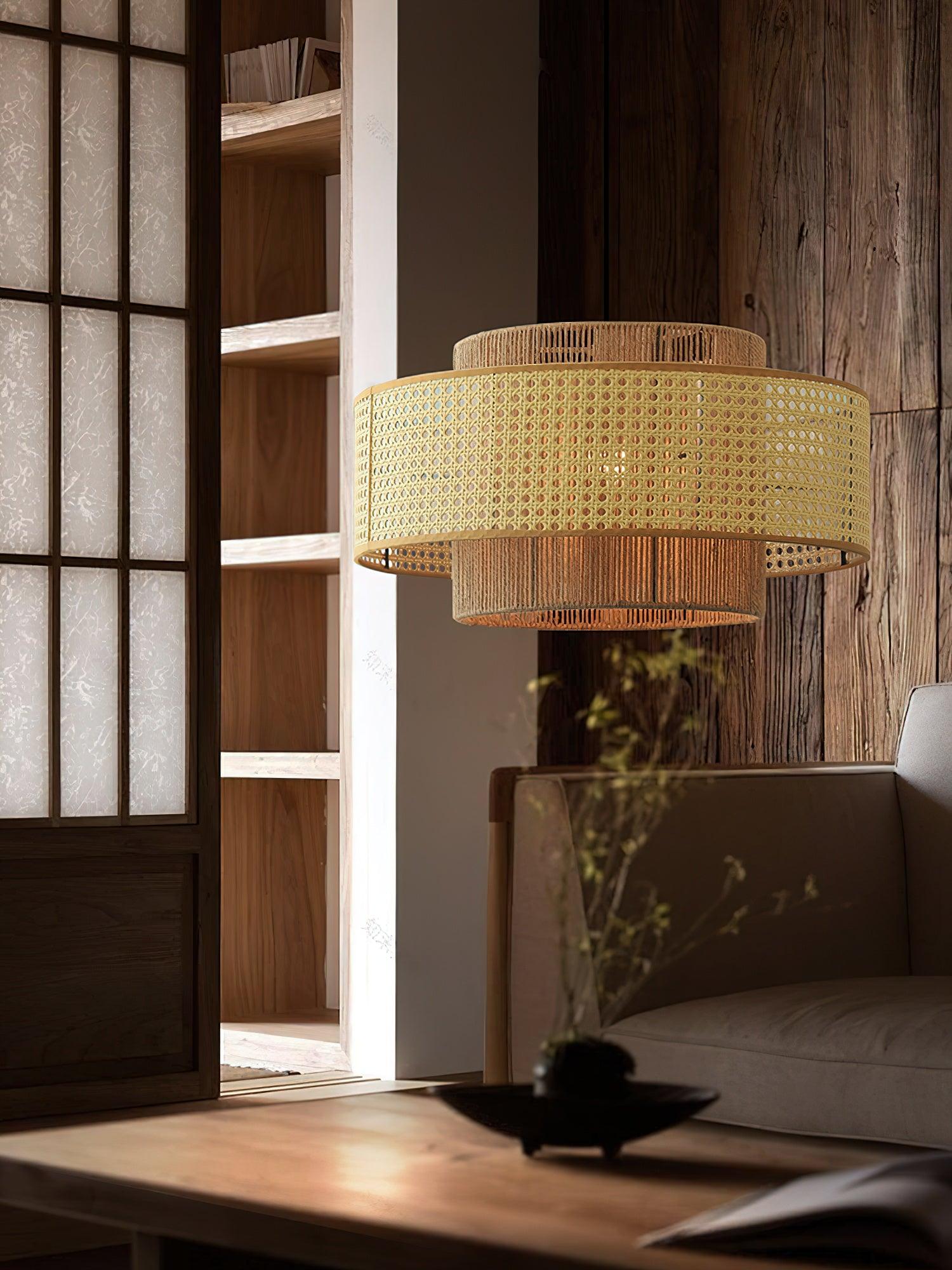Crigen Concentric Rattan Pendant Light-Neutral Decor