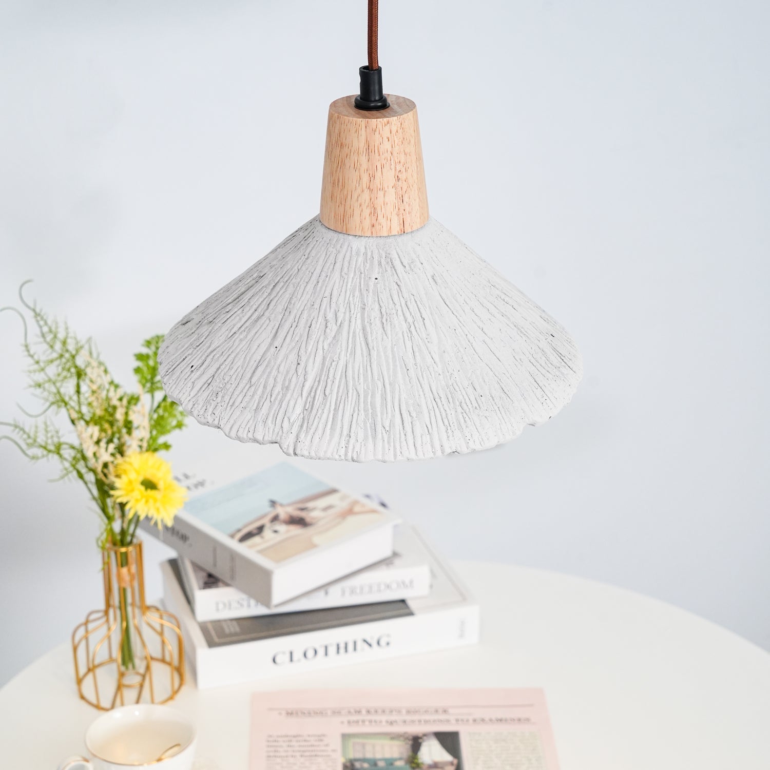 Lirixon Pendant Lamp Concrete Pleated-Neutral Decor