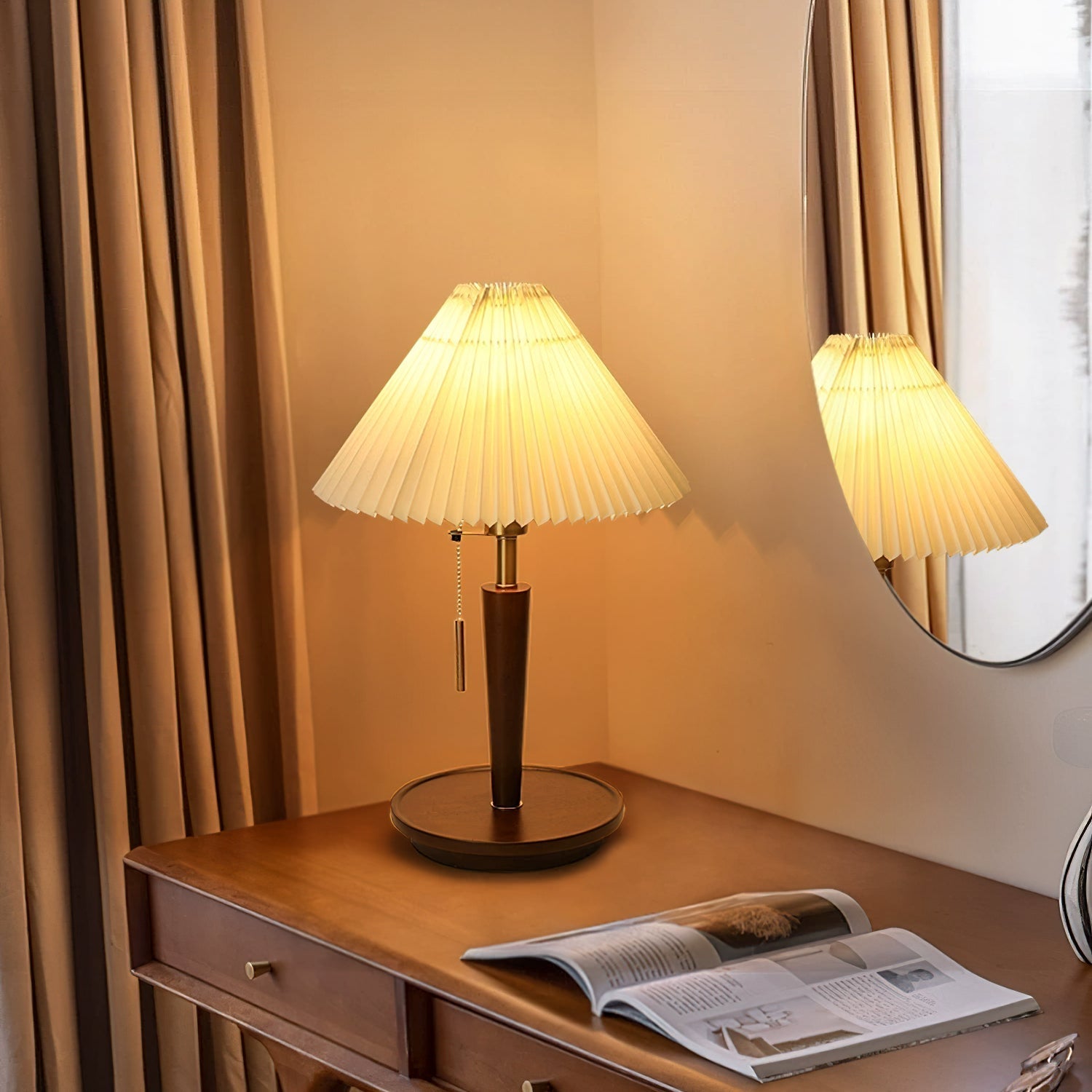 Novace Fabric Wood Table Lamp-Neutral Decor