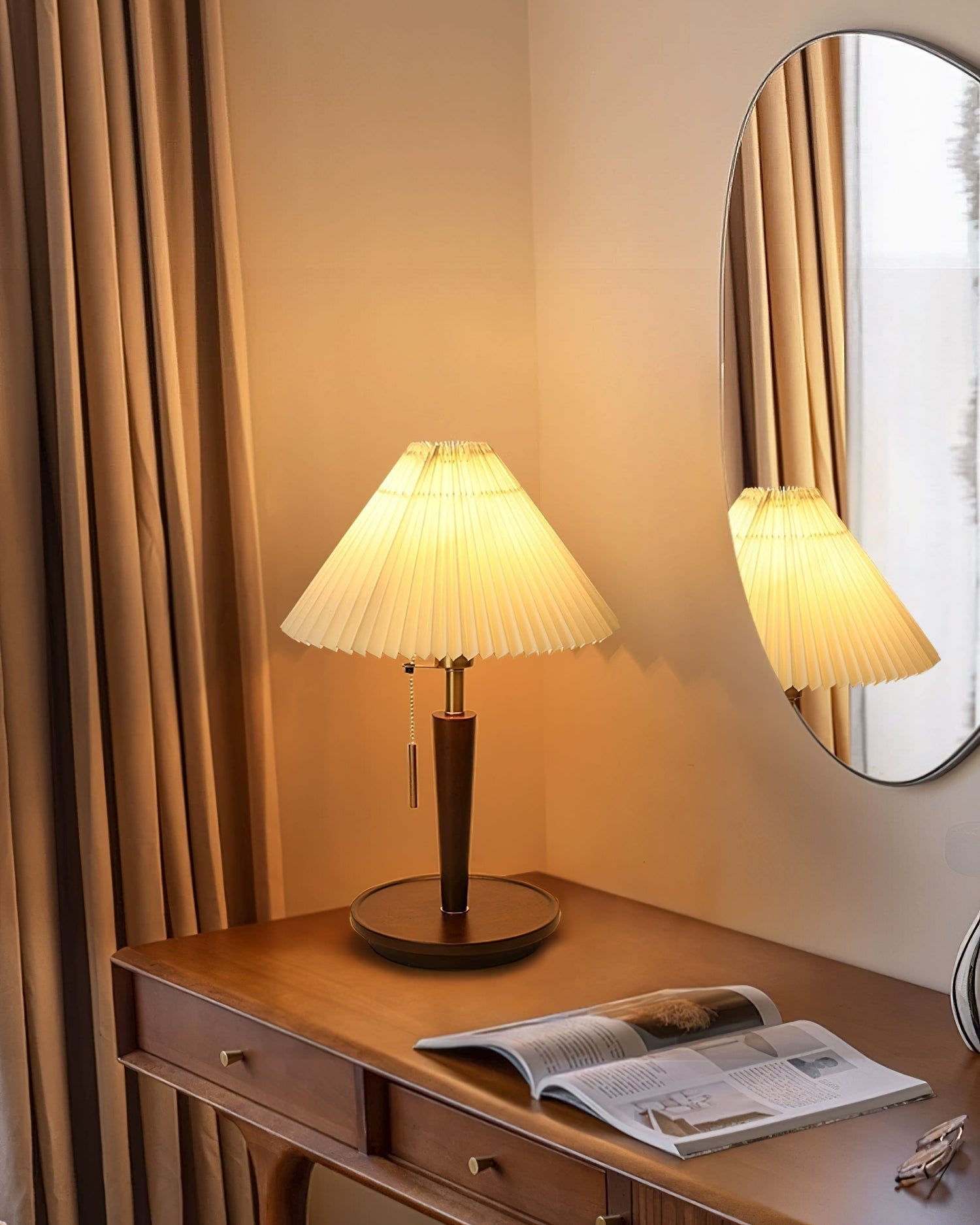 Novace Fabric Wood Table Lamp-Neutral Decor