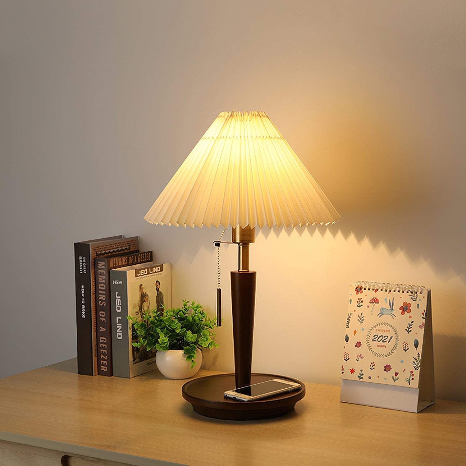 Novace Fabric Wood Table Lamp-Neutral Decor